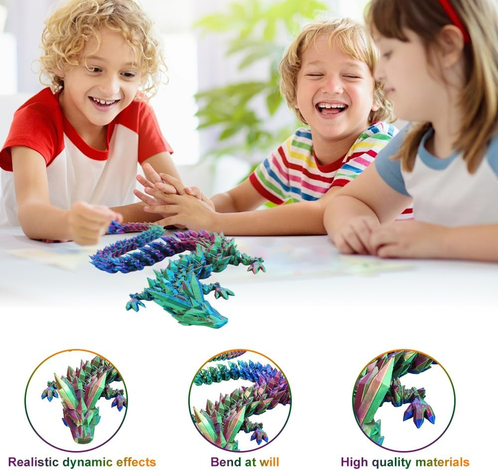 3D Printed Dragon, 24 Inches 3D Dragon, Articulated Dragon, Fidget Dragon, Dragon Fidget Toy, Dragon Fidget, Articulated Gem Dragon Figure for Home Office Decor (Magic Gradient Dragon) image number 5
