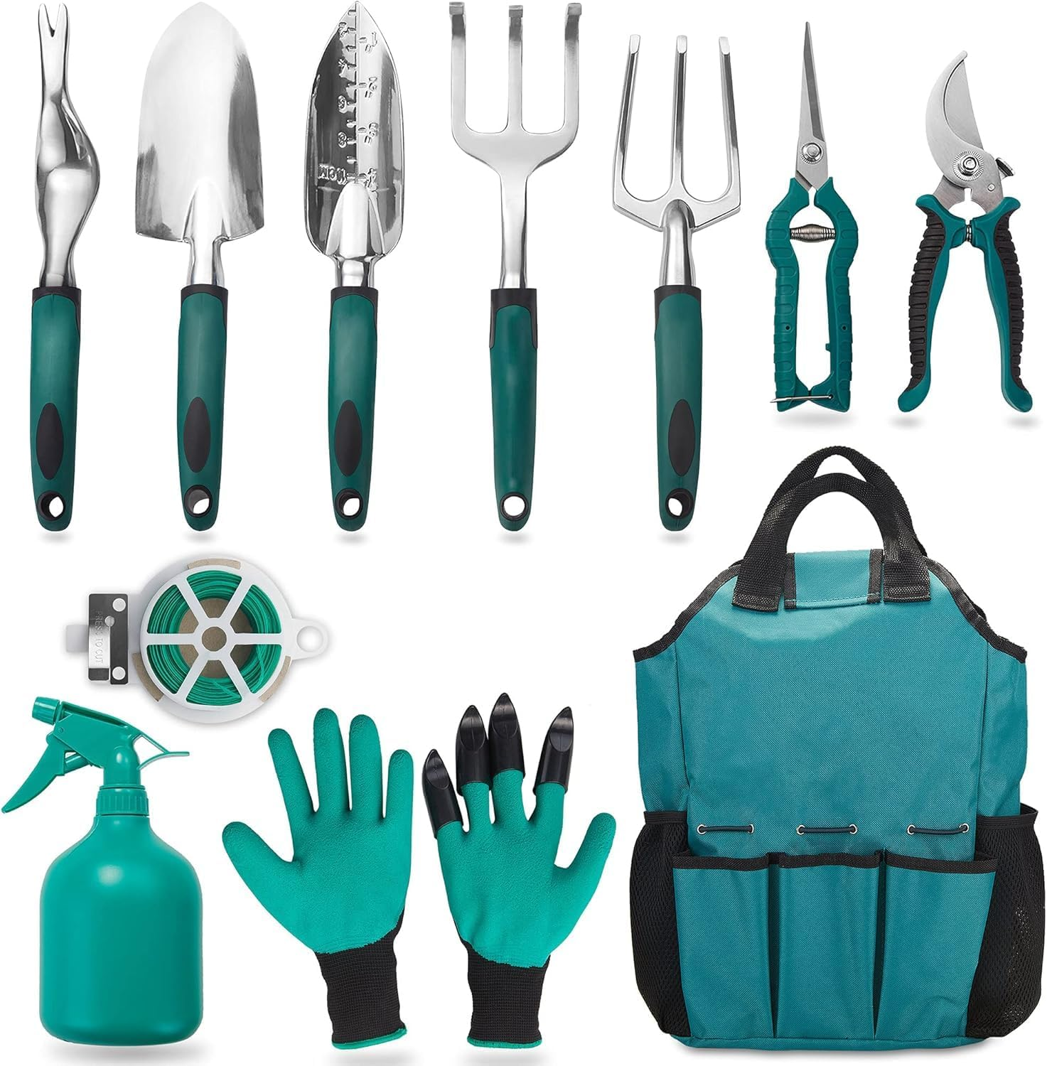 Garden Tool Set, 11 Piece Aluminum Alloy Hand Tool Starter Kit with Garden Bag, Outdoor Tool, Heavy Duty Gardening Work Set with Ergonomic Handle, Gardening Tools image number 3