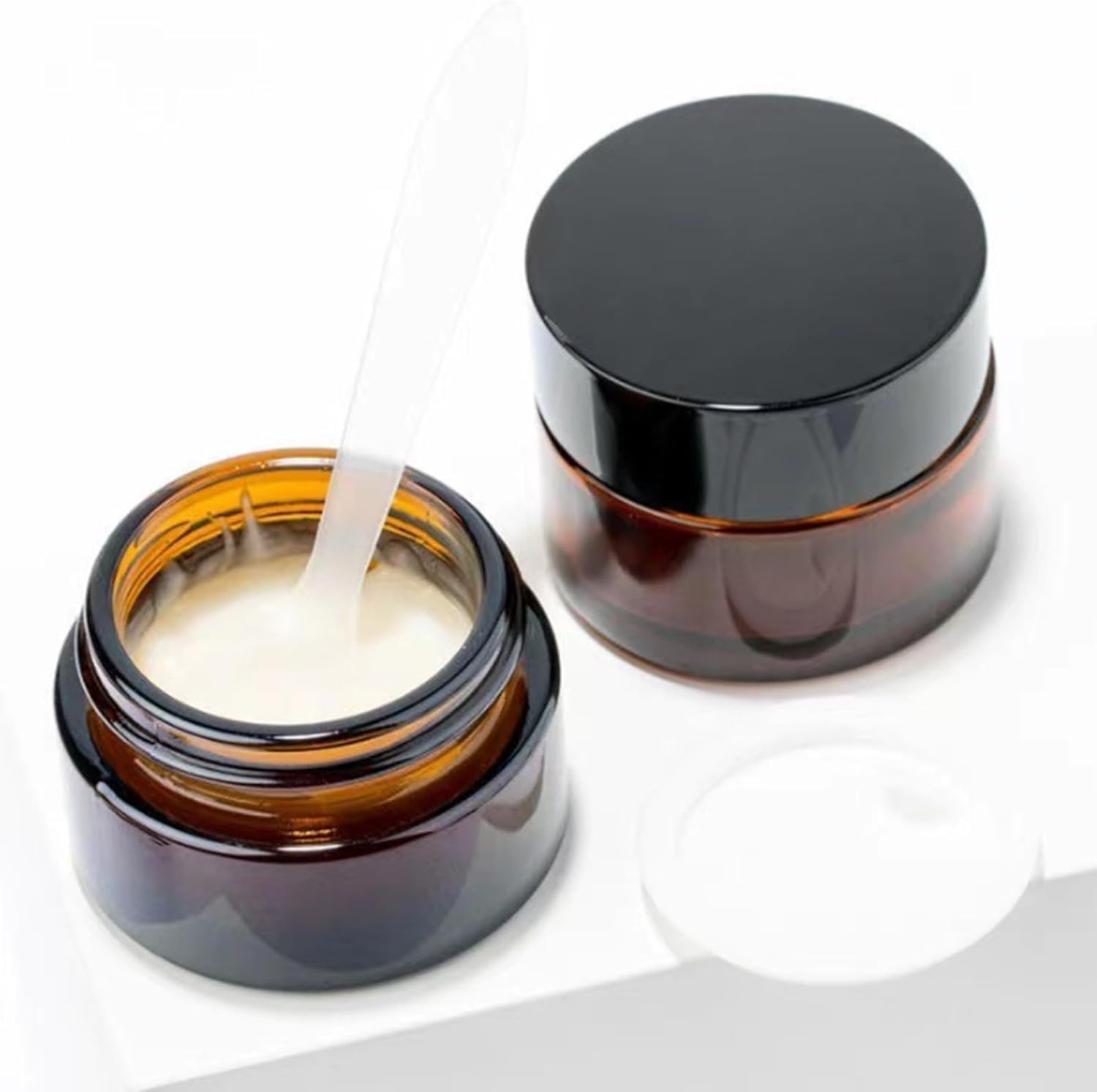 Pack of 12 Amber Glass Empty Jars, 50 Ml Brown Jar, Cream Jar, Glass Container, Empty, Refillable Container Jars, with Lid and Liner for Cosmetics, Creams, Lotions, Essential Oils, Powder, Dispenser image number 5