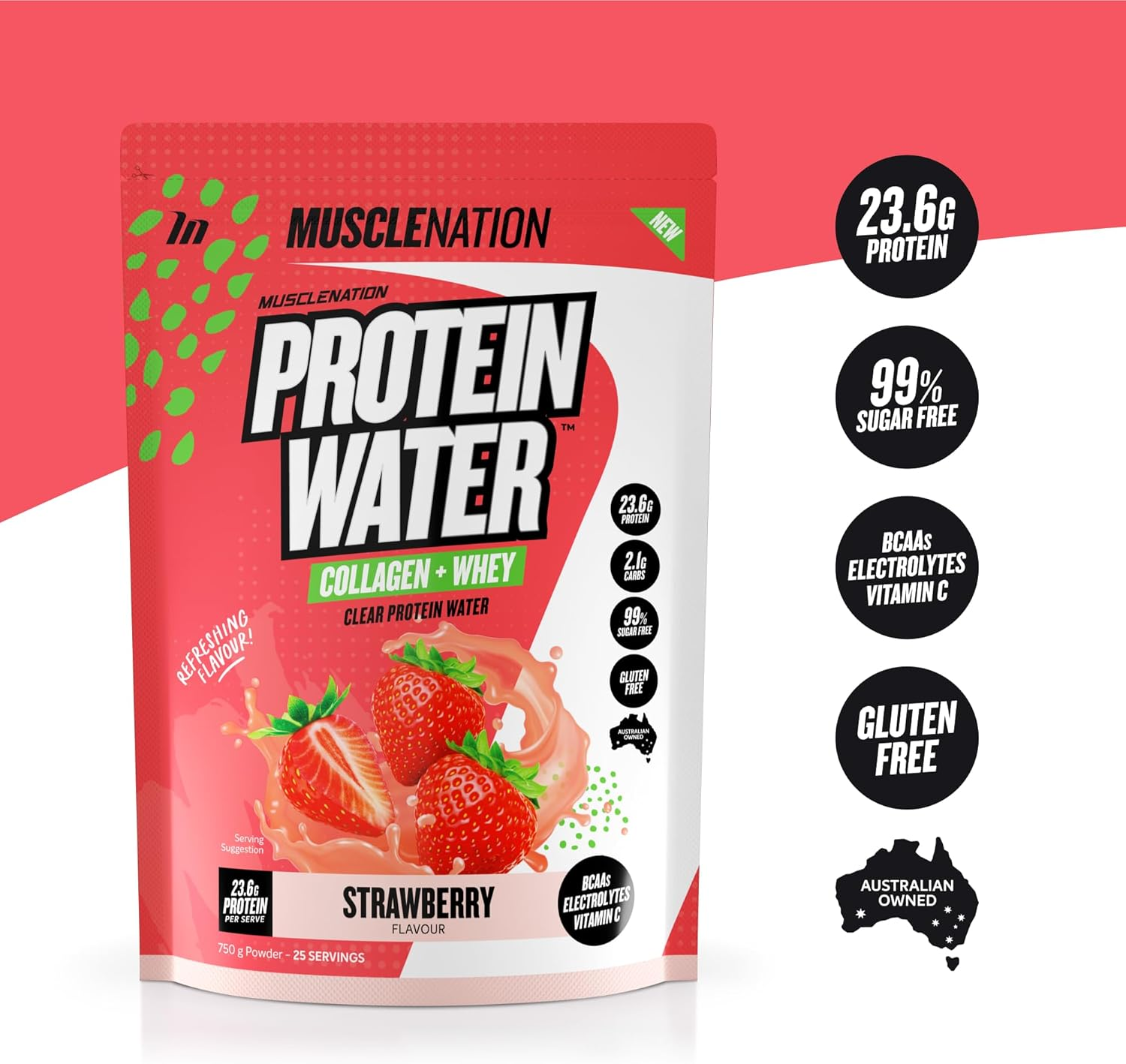 Muscle Nation Strawberry Protein Water 750G (25 Serves)