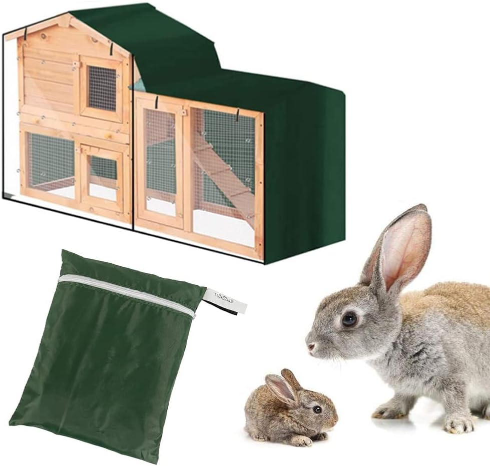 Bunny Hutch Cover COOSOO Triangular Dust-Proof Rabbit Cage Cover 420D Oxford Waterproof Dust Proof Pet Cage Cover with Zippers Poultry Cage Accessory Rabbit Cage Cover for Backyard Garden Winter (147&times;52&times;86Cm, Green) image number 5