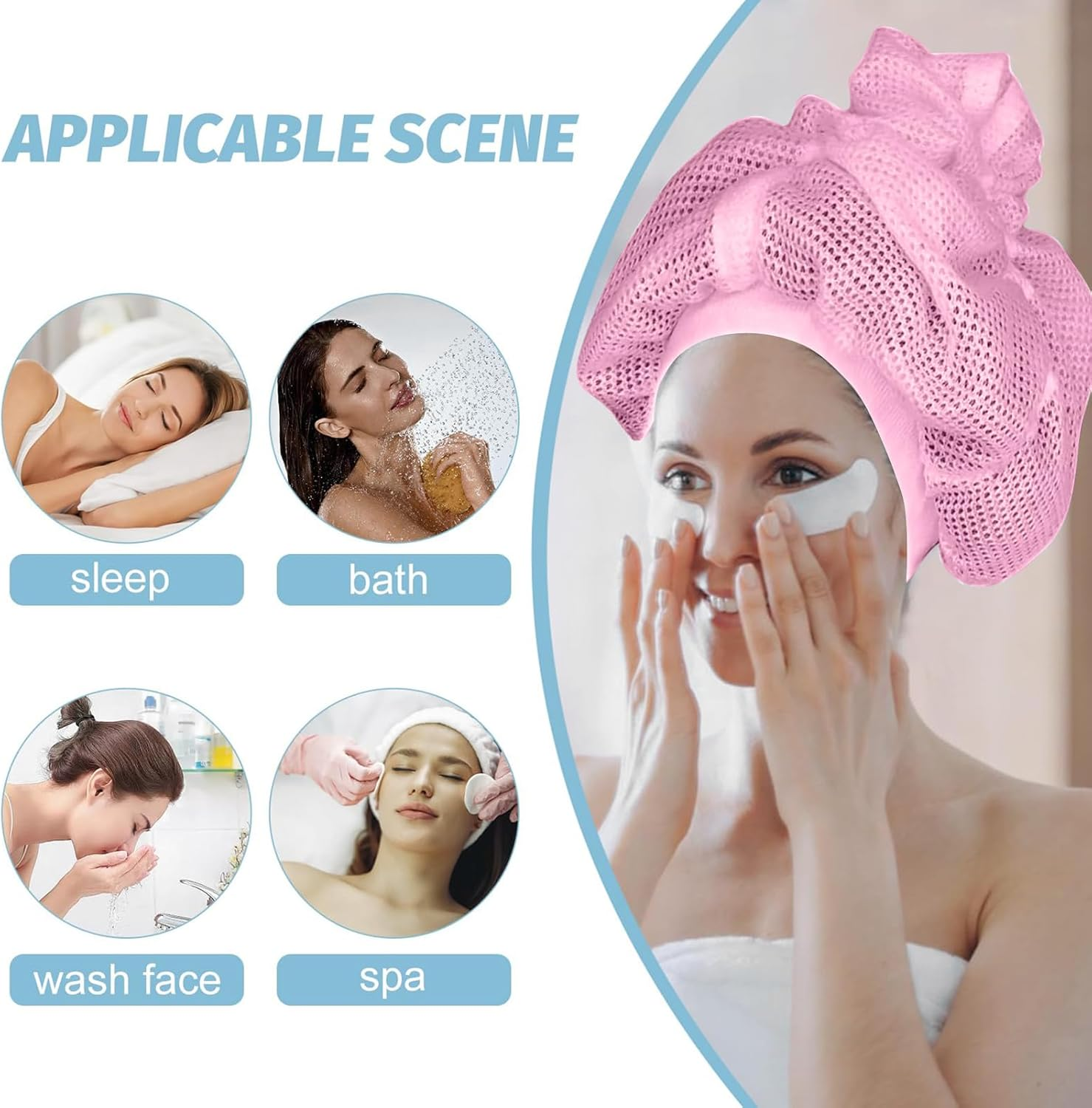 Net Plopping Cap for Drying Curly Hair, Adjustable Hair Drying Hoods, Soulta Net Plopping Bonnet, Reusable Mesh with Drawstring, Hair Net Snoods for Drying Curly Hair, Girls' Processing Caps - 3Pcs image number 5