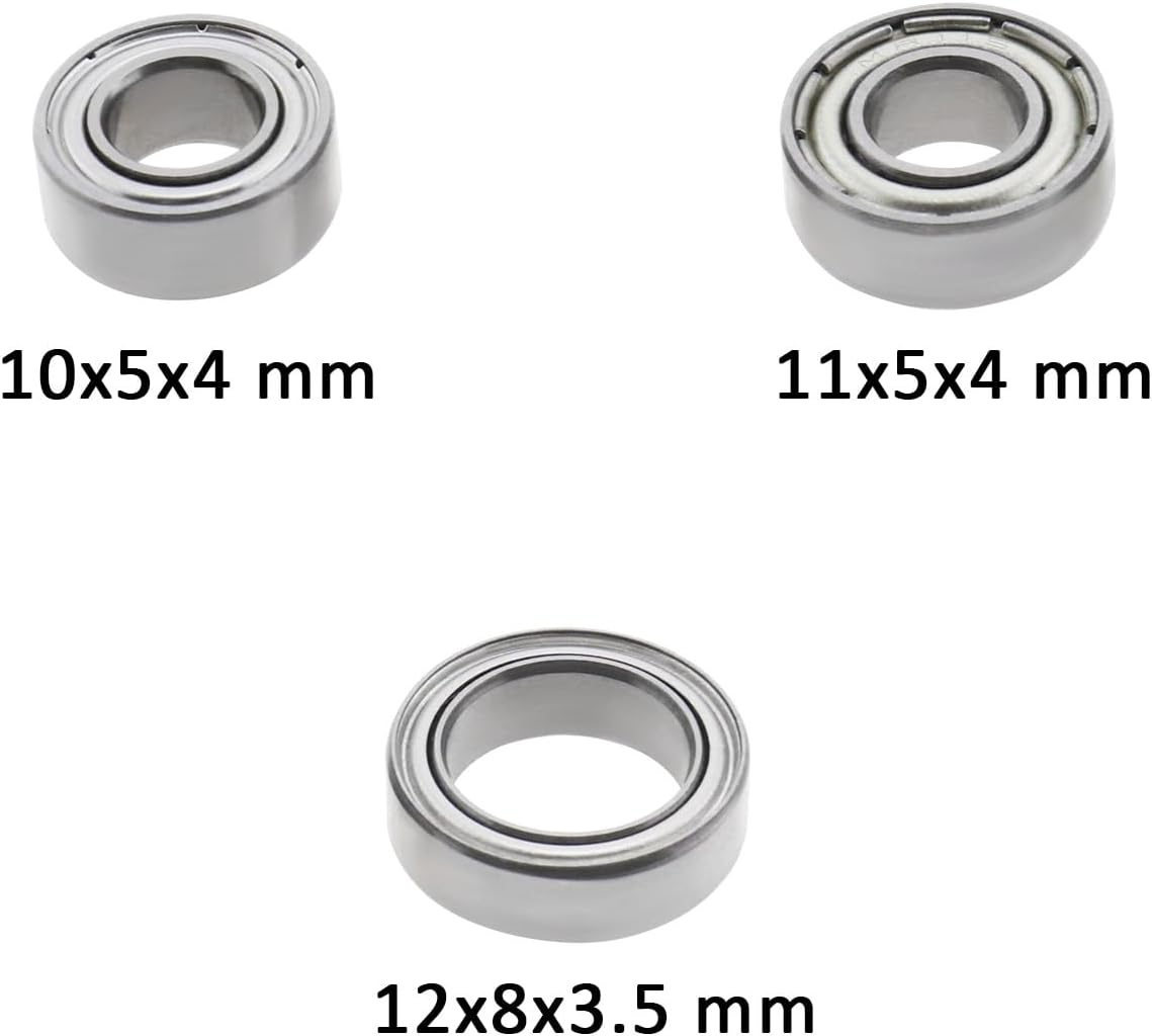 16Pcs RC Chassis Ball Bearing 10X5X4Mm 11X5X4Mm 12X8X3.5Mm Steel Ball Bearing Axle Set Compatible with TT-02 Chassis Ball Bearing Repair Kit