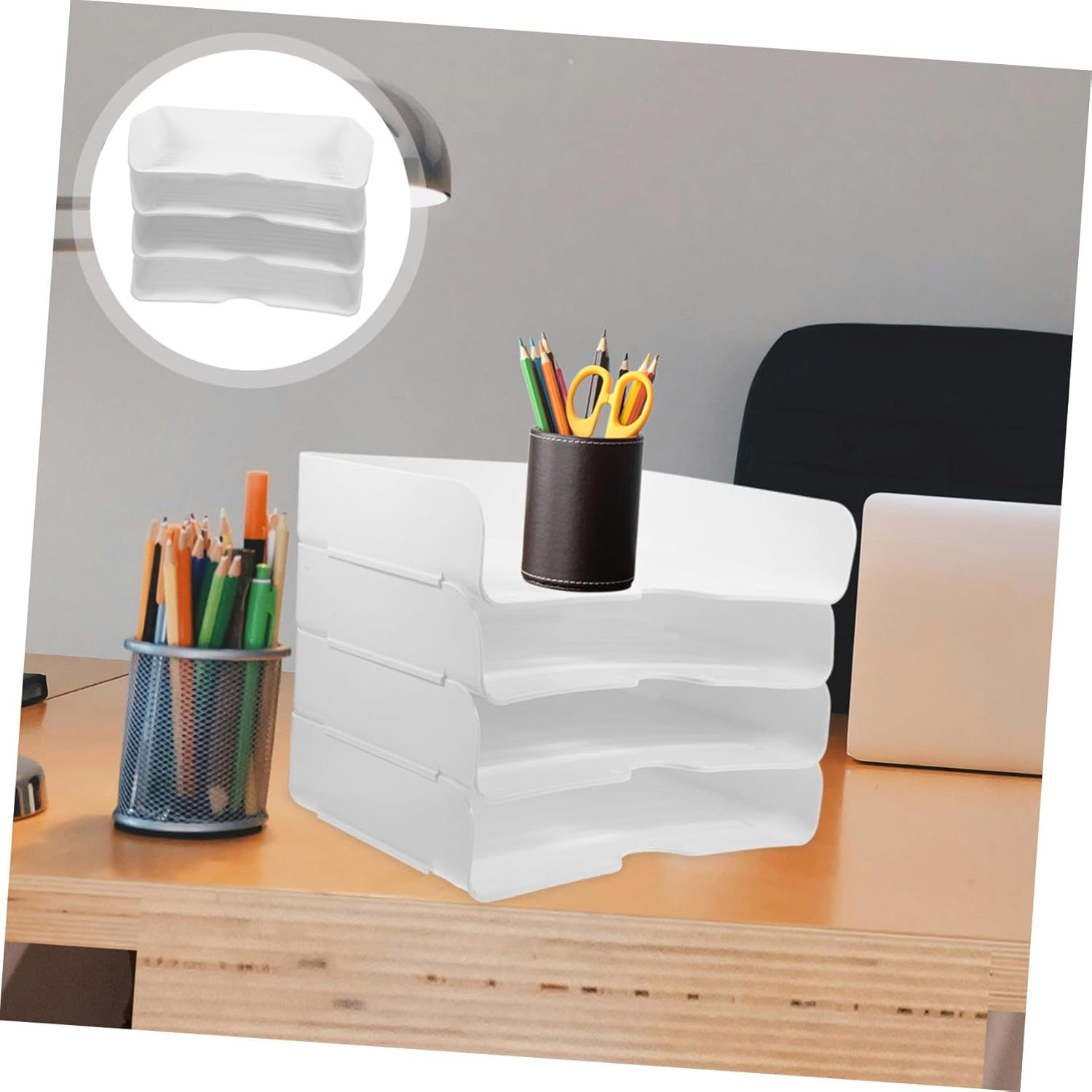 Gadpiparty 4Pcs Stackable Paper Tray Organizer Desktop Storage Box for Office File Trays Paperwork Sorter Organizer Desk Paper image number 4