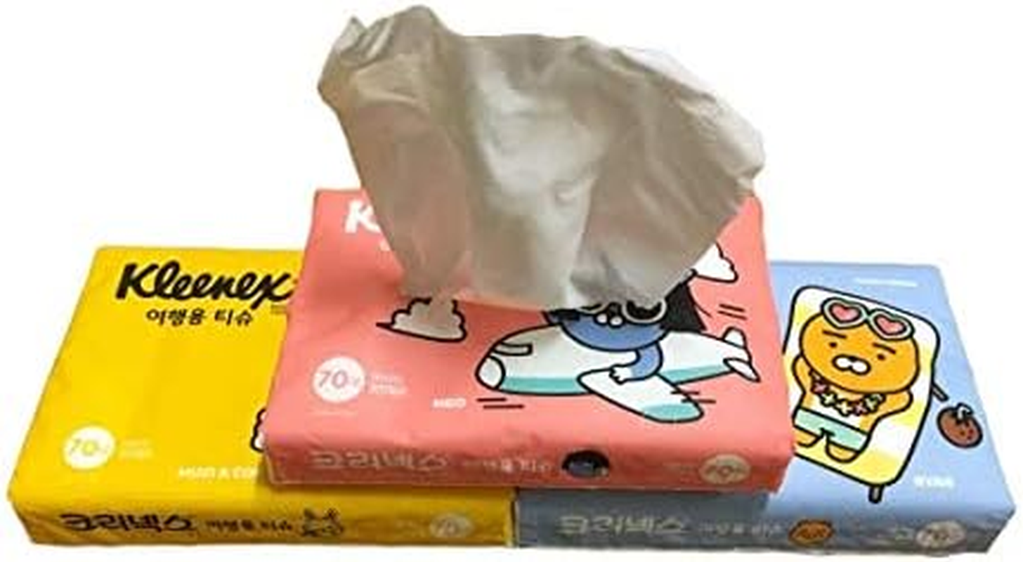Travel Pocket Tissues Packs (Soft Pack) 70 Counts Each 3Packs, 210 Tissues Total, Cute Character Tissue for Kid, School, Travel, Camping, Office, Car image number 2
