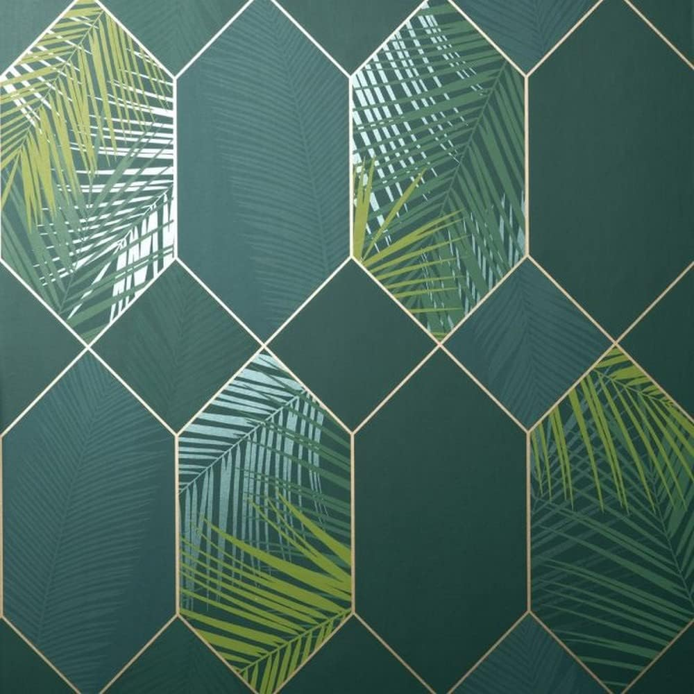 Miami Geometric Leaf Wallpaper Emerald/Gold Fine Decor FD42836 image number 2