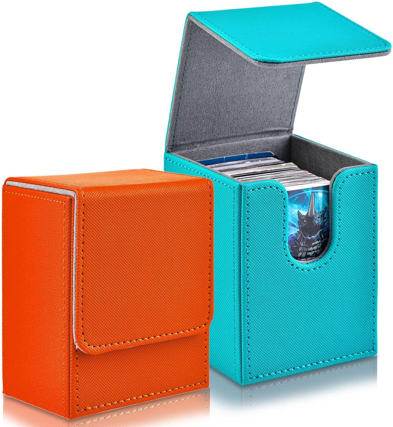 2 Boxes Leather Deck Card Boxes Large Size Fit 100 plus Sleeved Cards Deck Game Box for Collectible Cards Playing Card Box for 100 plus Cards Compatible with MTG Tcg(Vertical,Black,White)