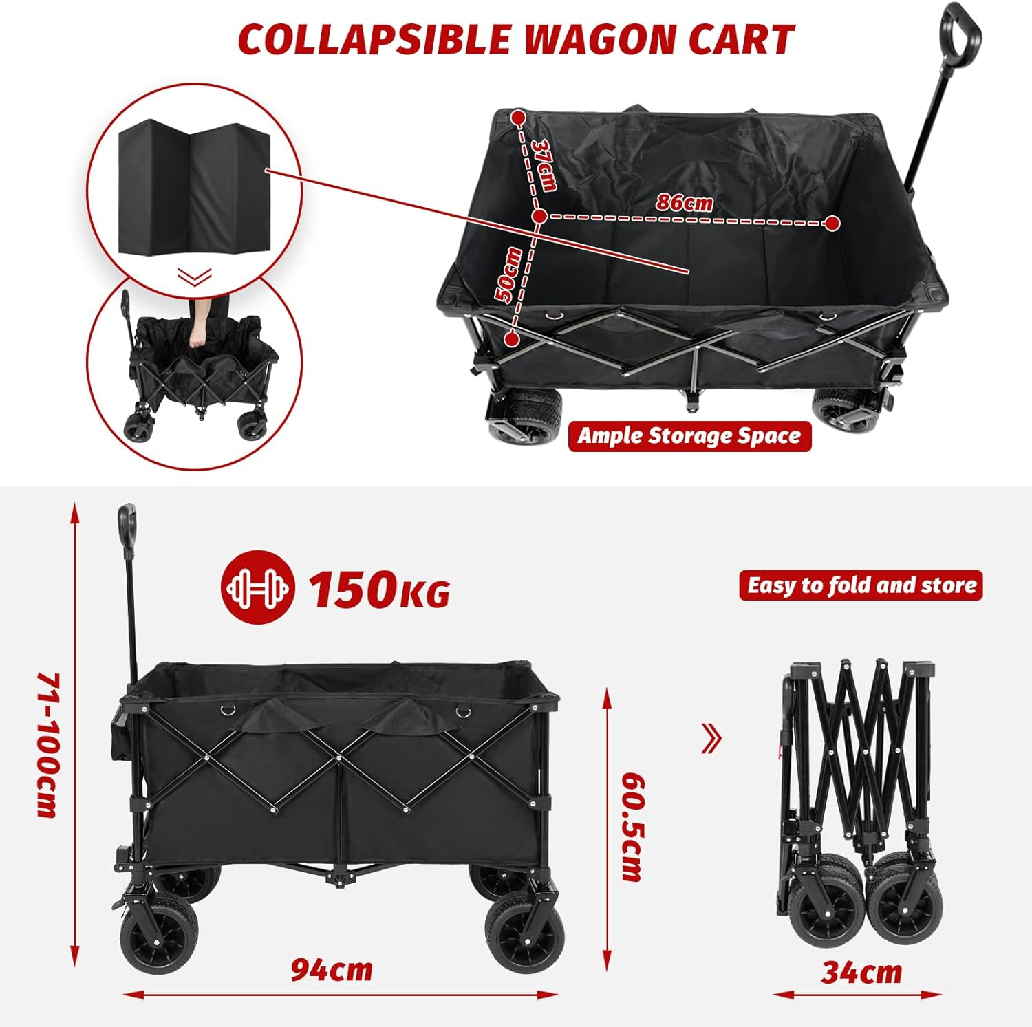 Advwin 200L Folding Wagon Cart, Camping Trolley Cart Heavy Duty Utility Outdoor Garden Folding Cart,150Kg for Camping Garden Outdoor Sports image number 1