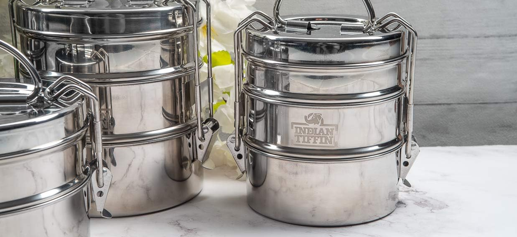 3 Tier Indian-Tiffin Stainless Steel Large Tiffin Lunch Box image number 3