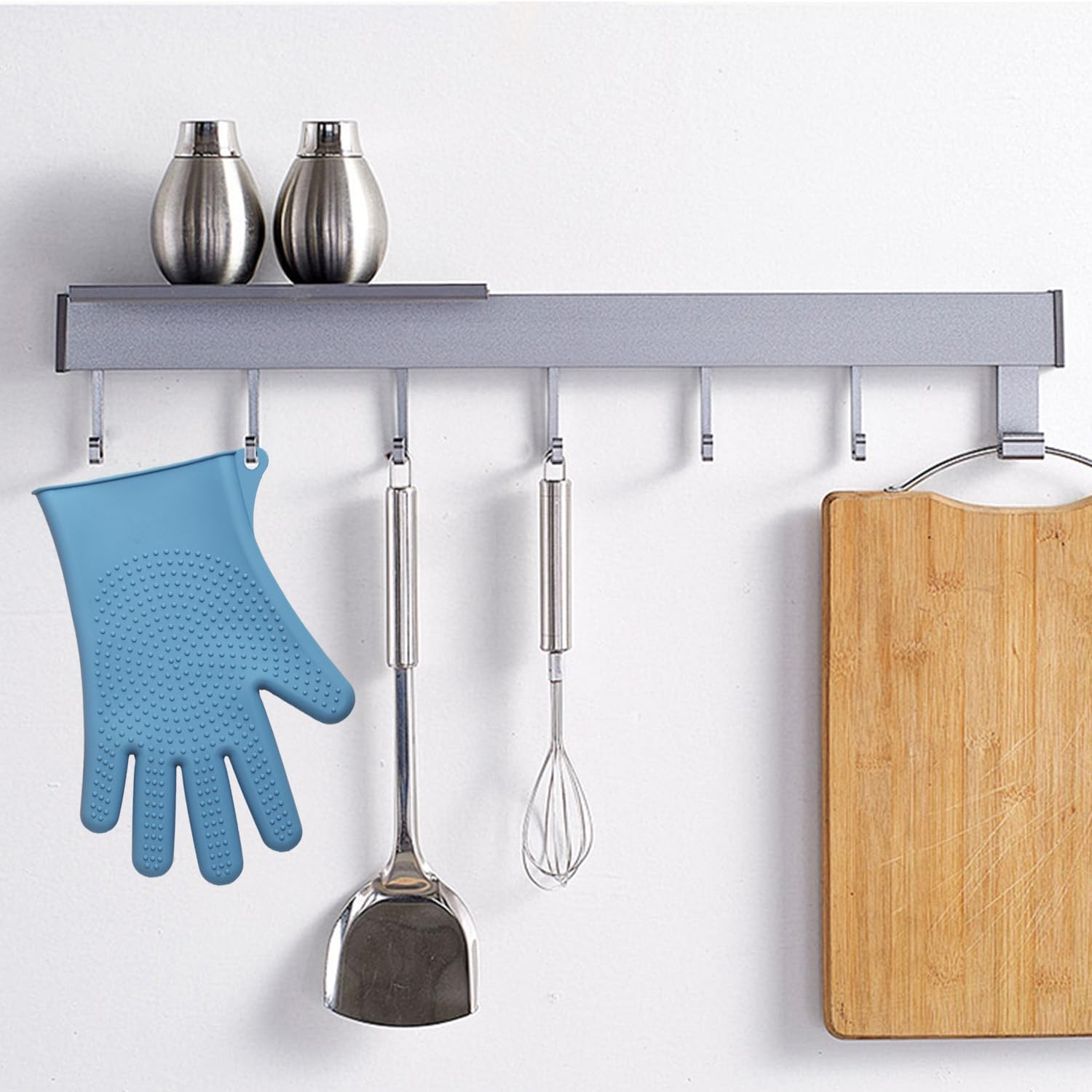 Silicone Oven Mitts &ndash; Heat Resistant Five-Finger Baking Gloves for Kitchen, BBQ, and Cooking (Blue) image number 3