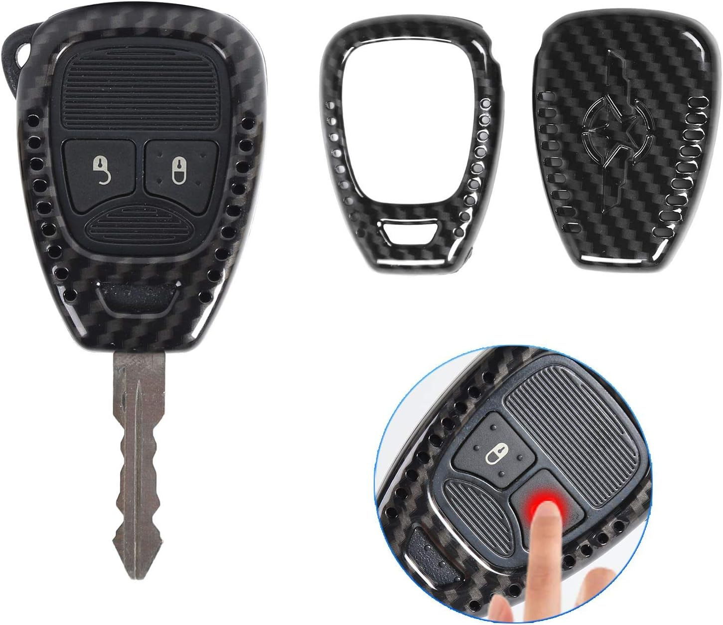 Cherocar for Jeep JK Key Fob Cover Skin Case Protection for Jeep Wrangler JK JKU 2007-2018, Key Accessories, Carbon Fiber, 2Pcs/Set image number 3