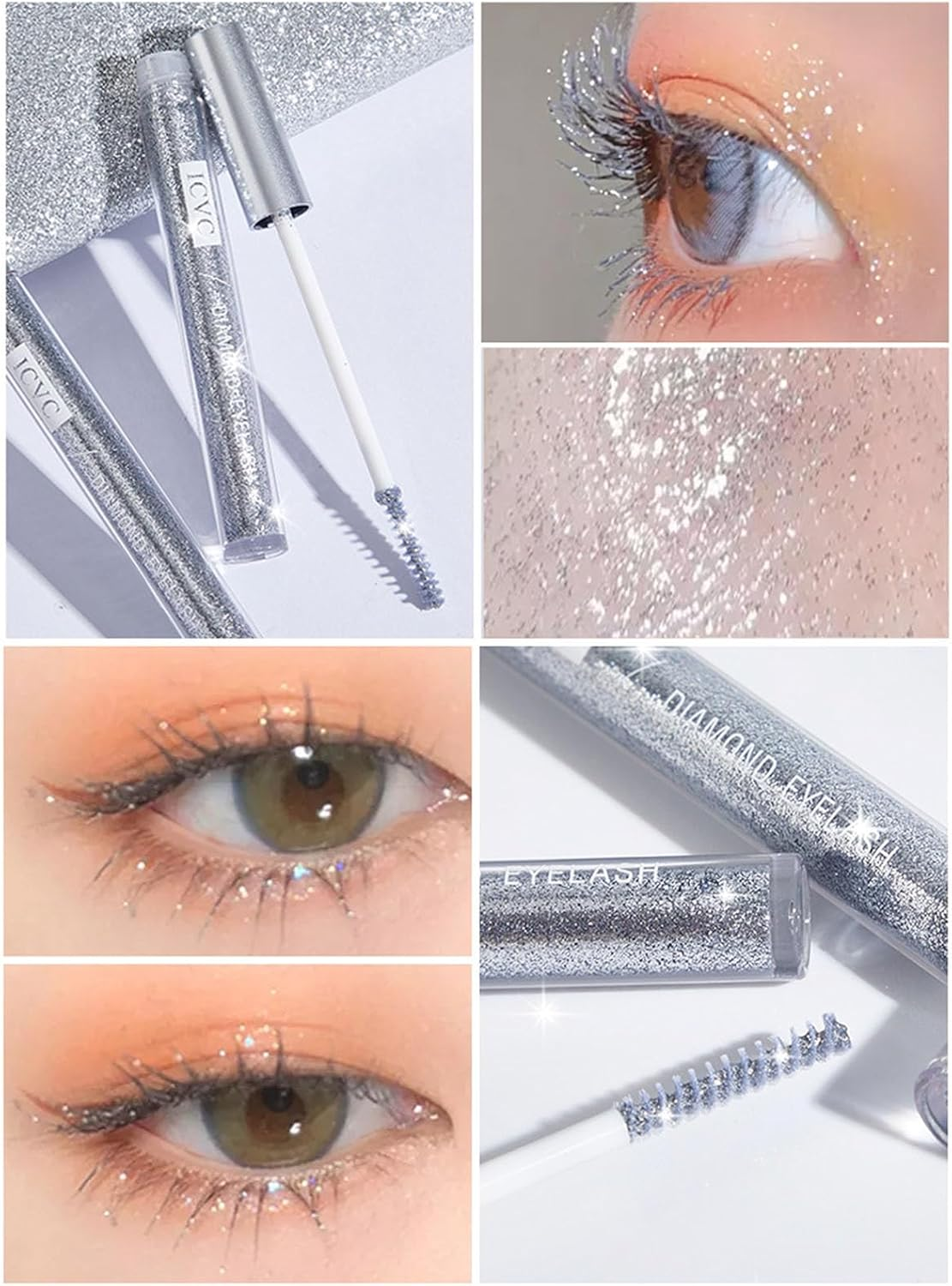 Diamond Glitter Lashes Mascara Waterproof Shimmer Coloured Mascaracharming Longlasting Mascara Perfect for Stage Party Wedding Music Festival Very Sparkling Eyes Makeup image number 3