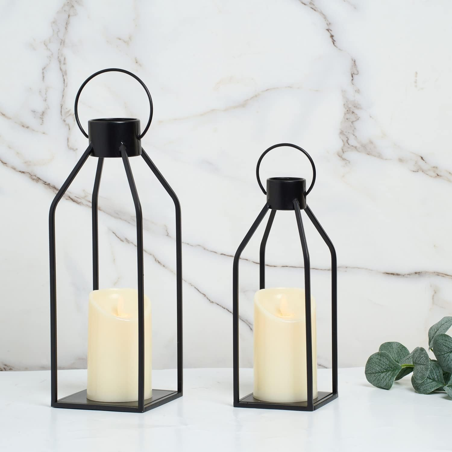 Modern Farmhouse Lantern Decor,2 Pack Black Metal Candle Lantern Front Porch Decor for Home Decor, Living Room, Fireplace, No Glass for Indoor Outdoor Decorations (Excluding Candles) (Black) image number 4