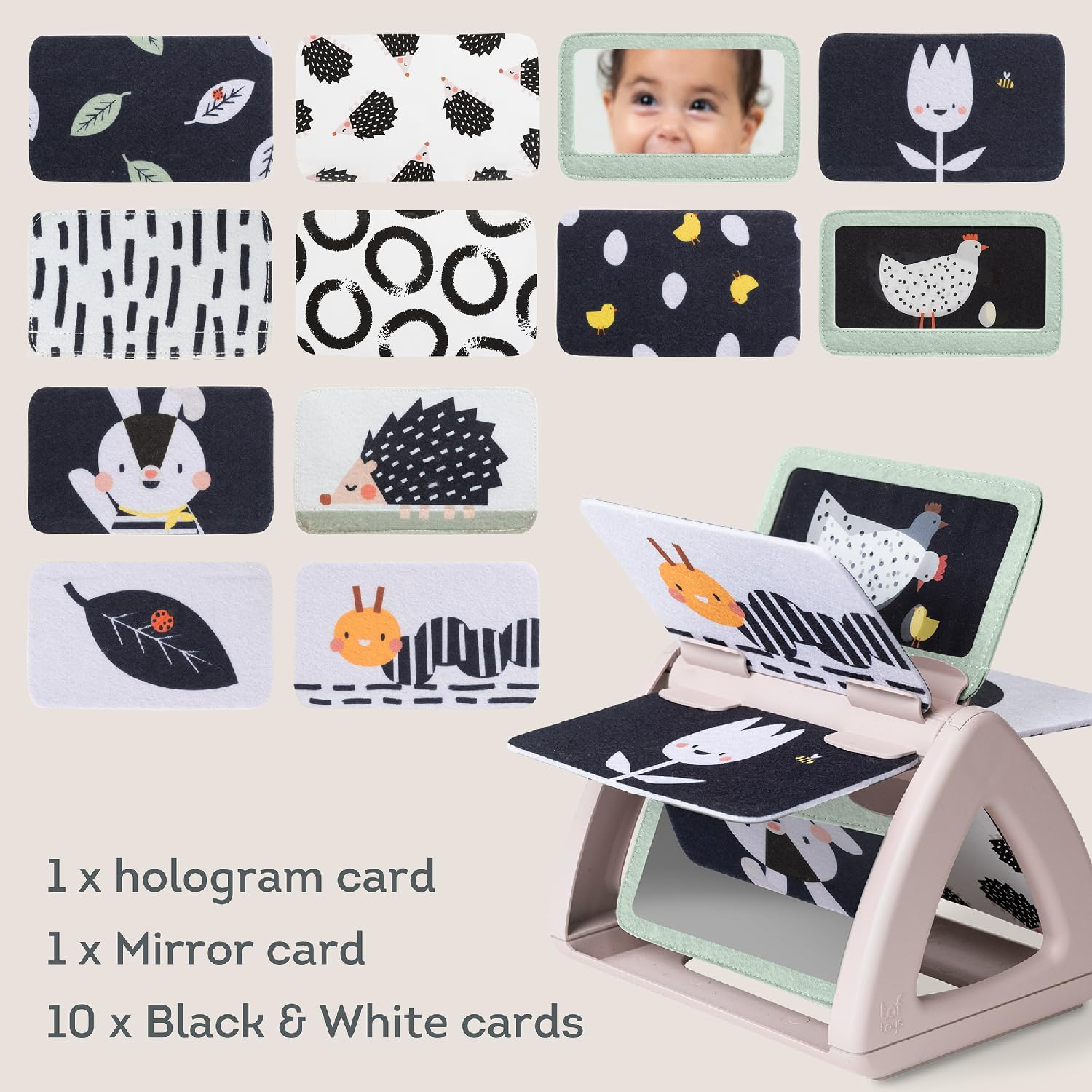 Taf Toys Black & White Rattling Spinning Book High Contrast Newborn Baby Toy 0-6, 6-12 Months with Mirror for Visual Stimulation, Tummy Time & Early Cognitive Development, Montessori Learning Activity image number 3