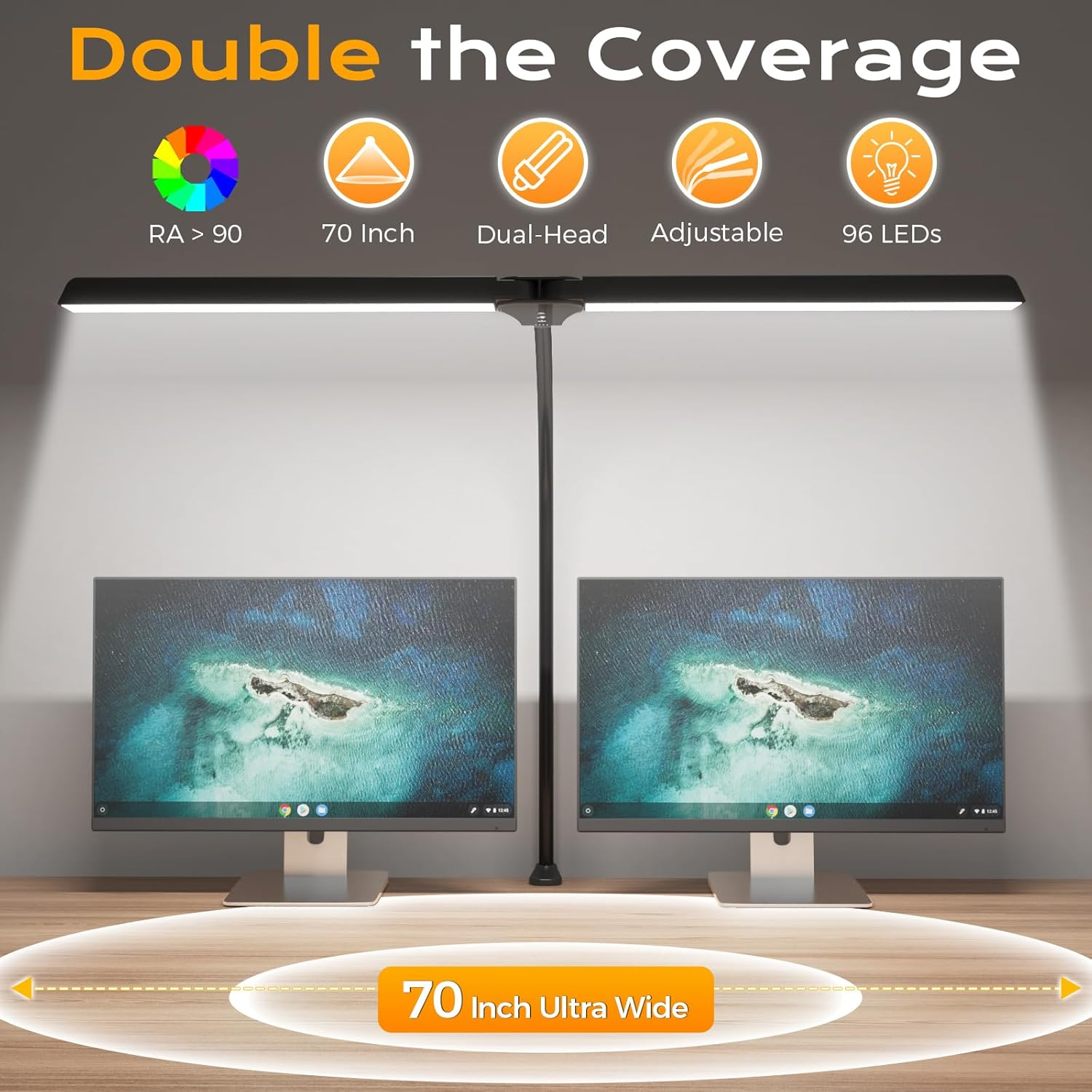 Quntis Desk Lamp for Home Office Study, 68CM Double Head Architect Desk Light with Clamp, 4 Colors & Brightness Dimmable Eye Care Table Lamp No Glare, Adjustable Gooseneck Task Lamp, Black image number 6