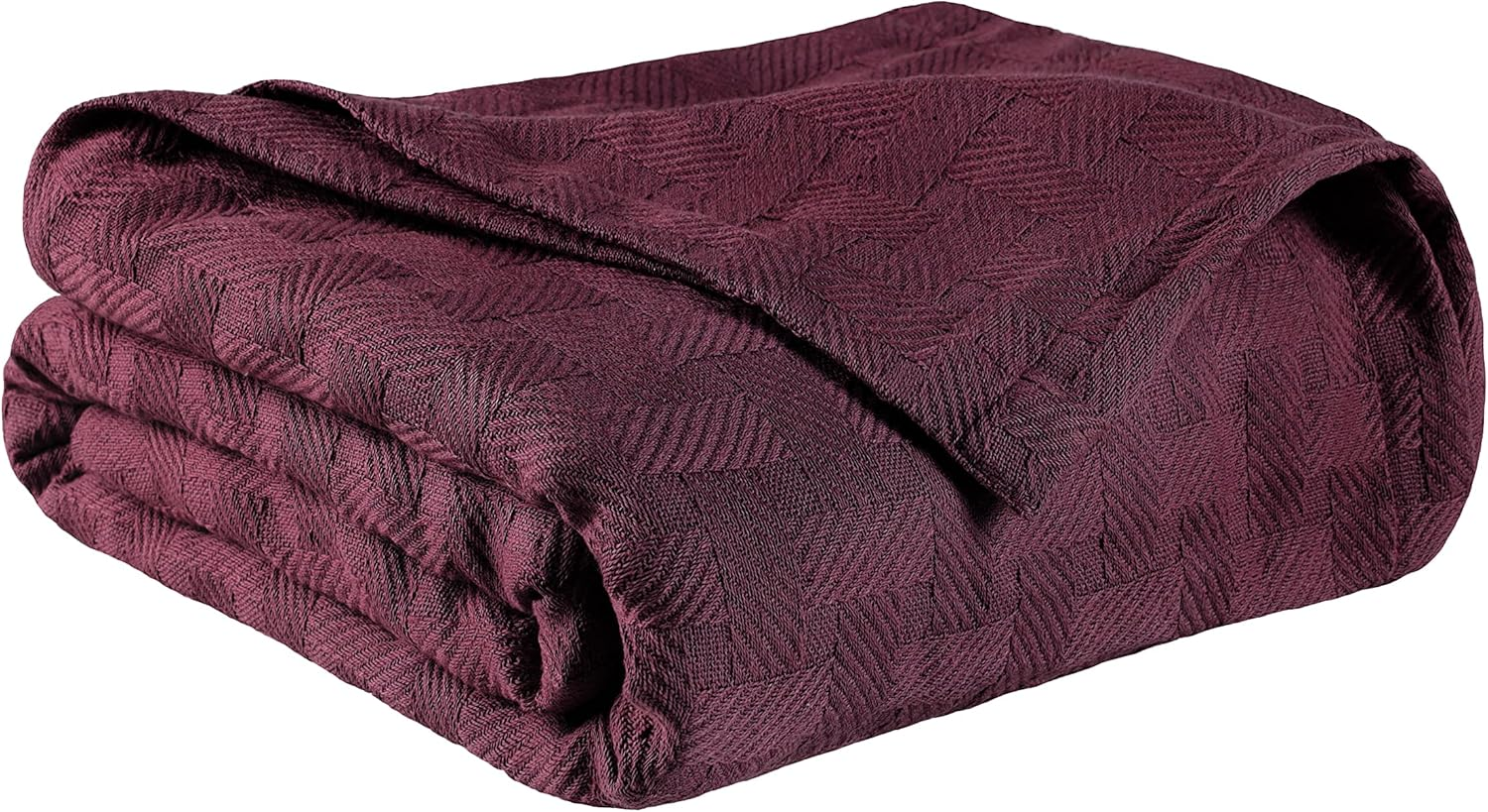 Superior 100% Cotton Thermal Blanket, Soft and Breathable Cotton for All Seasons, Bed Blanket and Oversized Throw Blanket with Luxurious Basket Weave Pattern - King Size, Plum image number 2