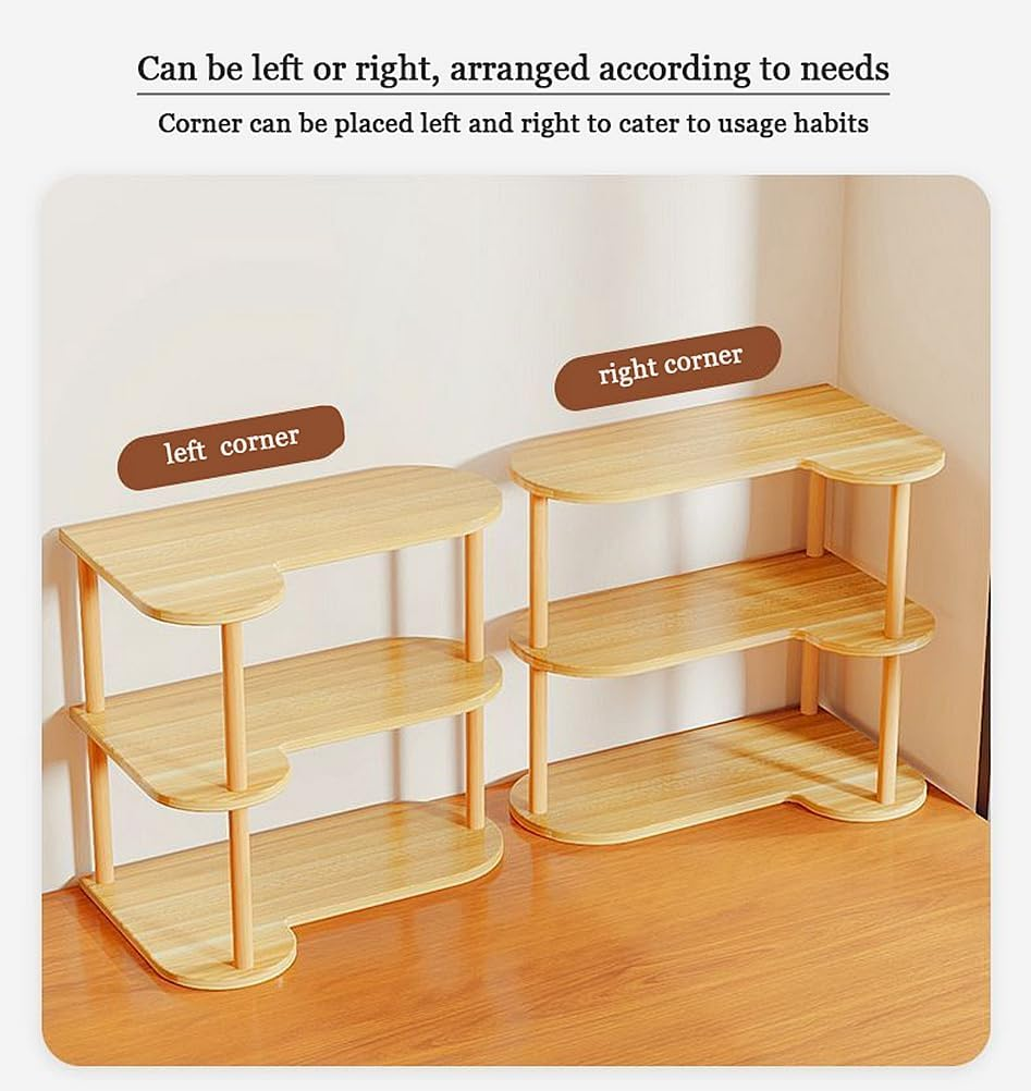 Dreamhousey New Vertical Corner Shelf, Simple Desktop Small Bookshelf 3-Tier Clutter and Ornaments Storage Shelf File Organizer Shelf Bookcase (Oak, 3-Tier)