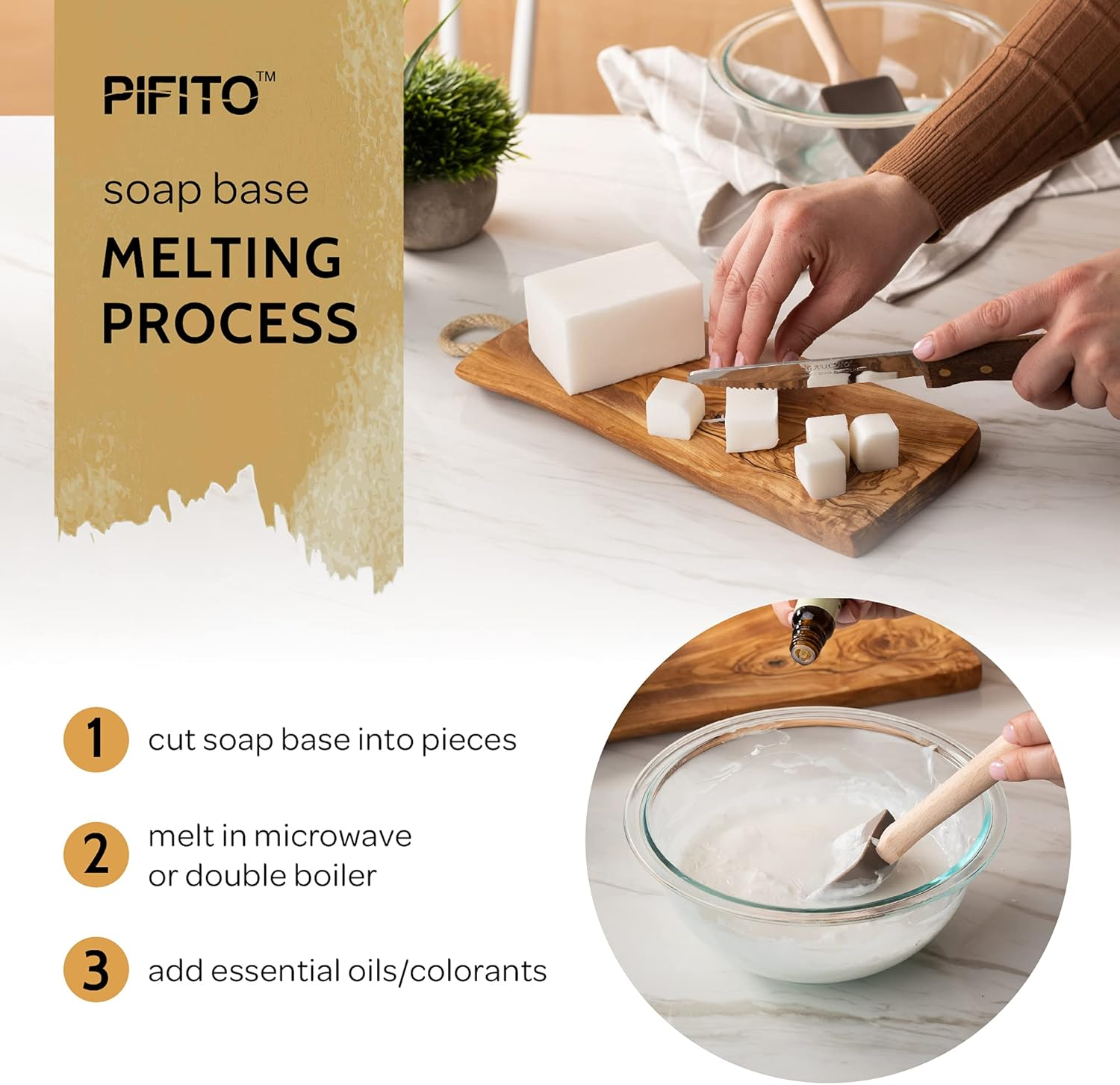 Pifito Premium Shea Butter Melt and Pour Soap Base (5 Lb) - Natural Vegetable Glycerin Base - Excellent Hand Soap Making Supplies image number 2