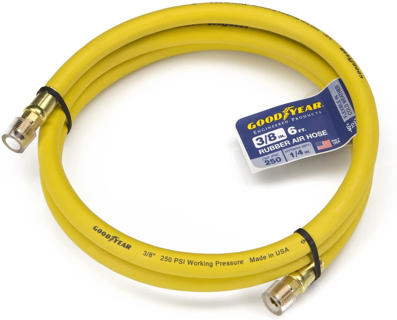 Goodyear 6' X 3/8" Rubber Whip Hose Yellow 250 PSI image number 3