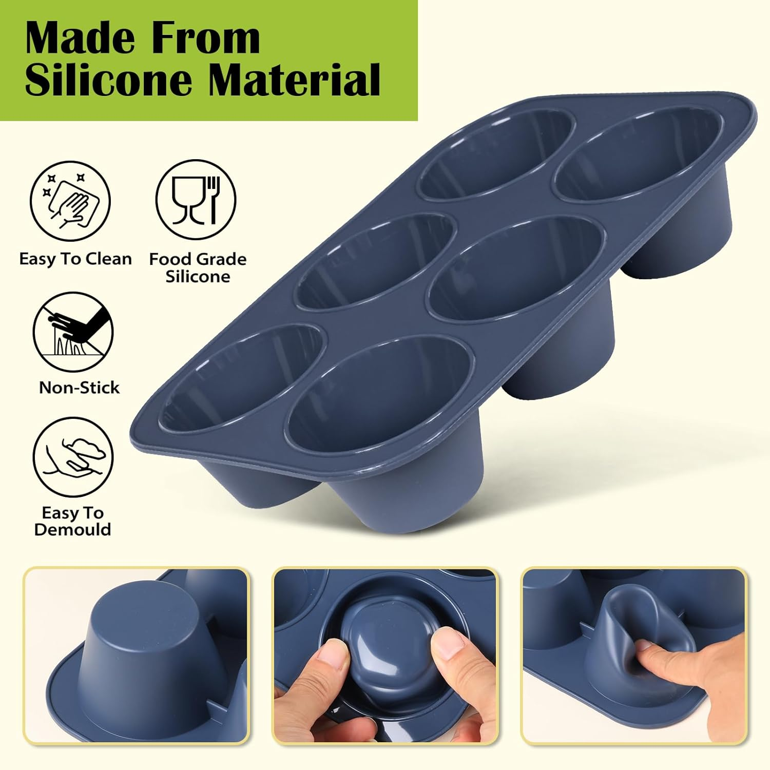 2 Pack Silicone Muffin Baking Pan & Large Cupcake Tray 6 Cup - Nonstick Giant Cake Molds/Tin, Large Silicon Bakeware, BPA Free, Dishwasher & Microwave Safe by Folksy Super Kitchen (Grey) image number 6