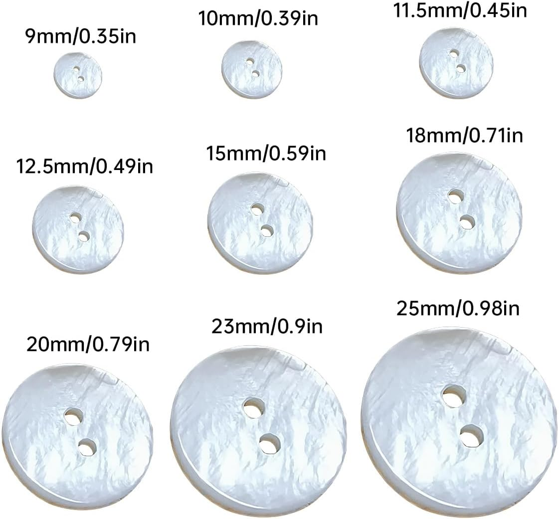 AIMALL Natural Shell Buttons - 20PCS round Two-Hole White Buttons for Shirts, Knitwear, and Crafts - 9 Sizes from 9Mm to 25Mm image number 2