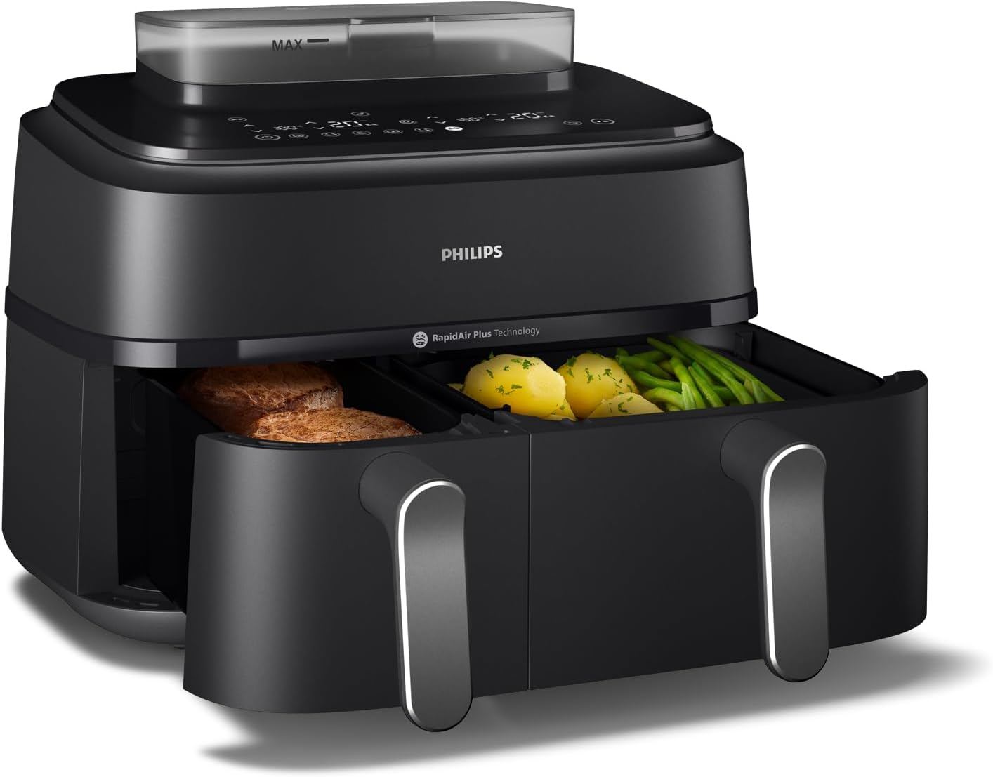 Philips Dual Basket Air Fryer 5000 Series, 9L, Steam Function, 2 Baskets, Synch Function, Rapid Air Technology, Versatile Large Hot Air Fryer, 90% Less Fat and Energy Saving, Homeid App (NA551/00) image number 1