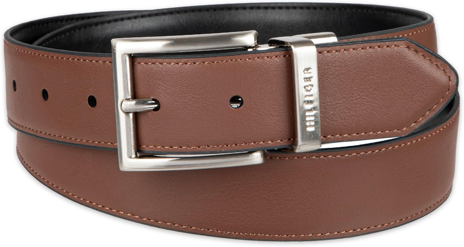 Tommy Hilfiger Men'S Dress Reversible Belt with Polished Nickel Buckle Belt image number 4
