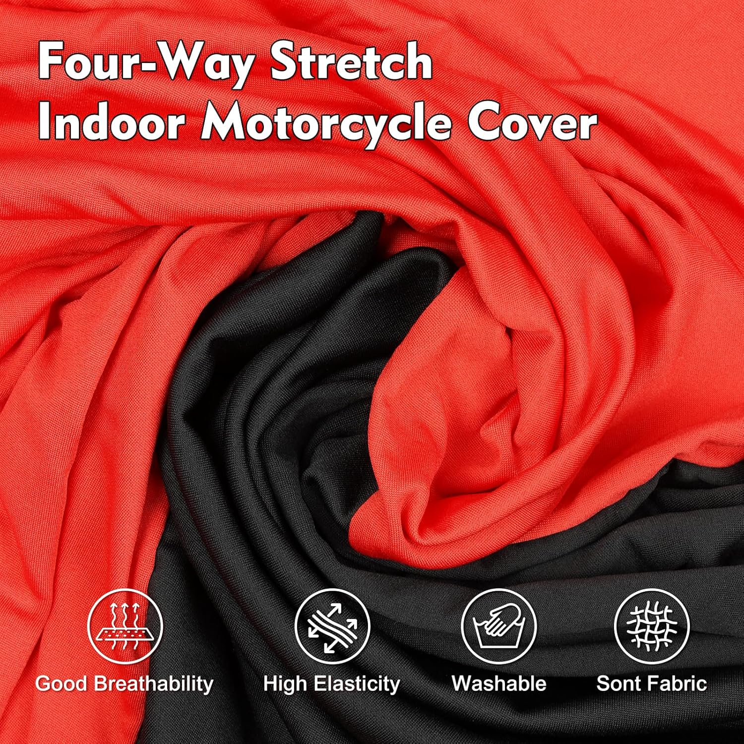 Indoor Motorcycle Cover, Soft Stretch Elastic Dustproof Protection Windproof Cover for Bike, Black and Red Stitching Motorcycle Cover for 96 X 41 X 49 In image number 5