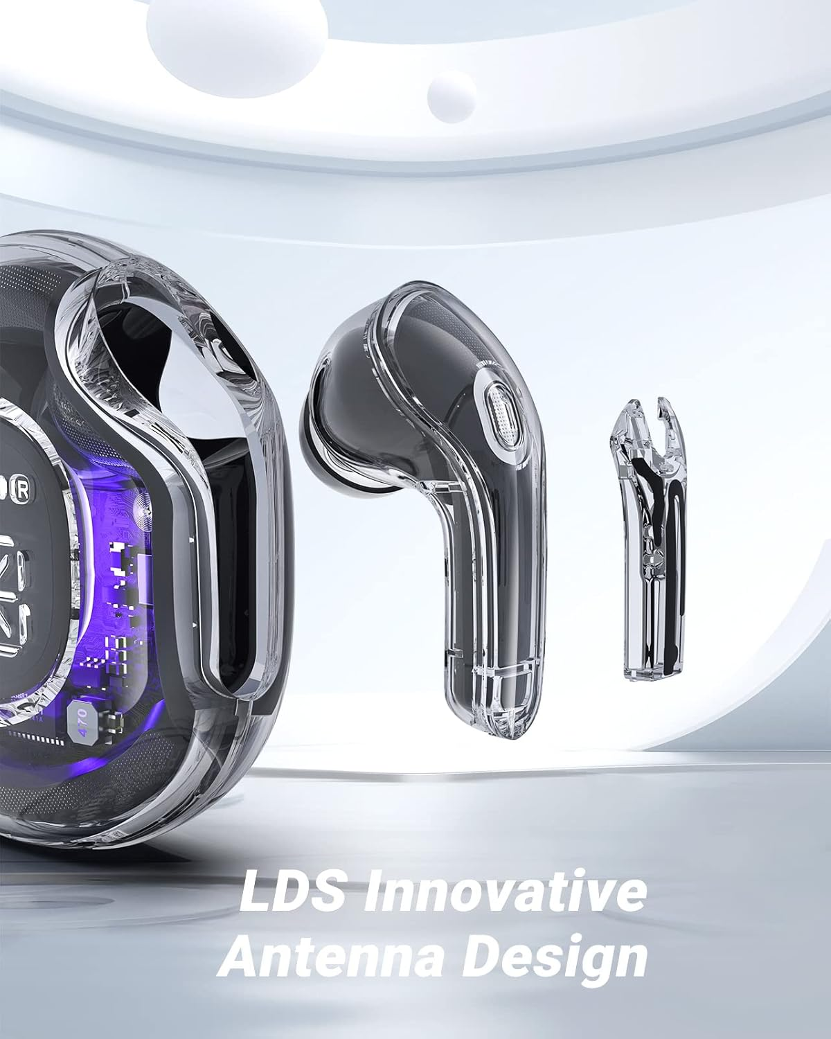 Acefast Crystal Color Wireless Bluetooth Earbuds Noise Canceling T8 (Black) - Ice Blue image number 7