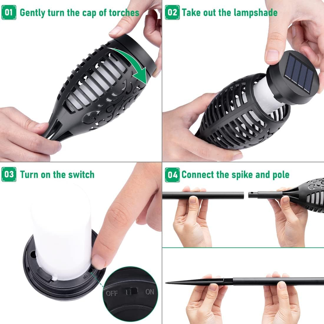 4Pack Solar Lights Outdoor, Solar Mini Torch Light for Garden Decor, Solar Garden Lights, Waterproof Solar Powered Outdoor Lights, Flame Torches for outside Patio Pathway Yard Decorations image number 5