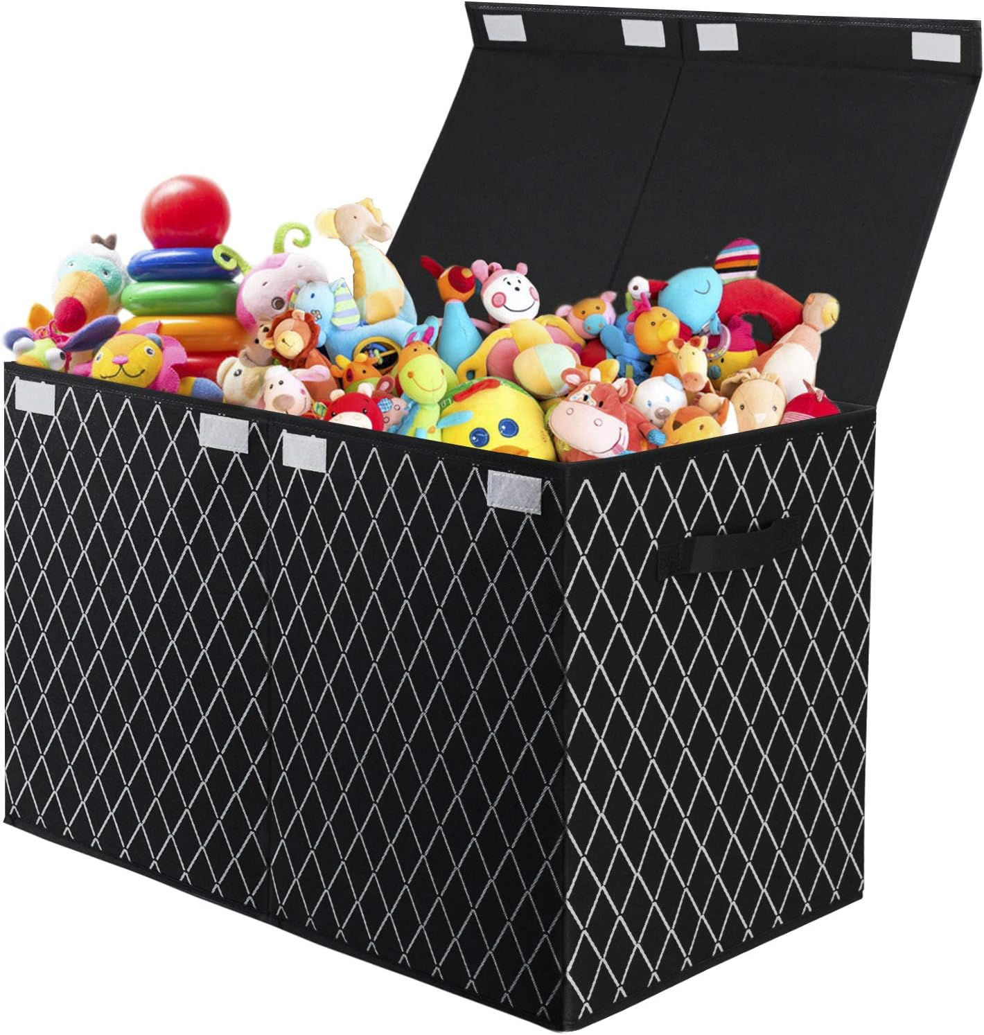 Toy Chest Box Organizer Bins for Boys Girls, Kids Large Collapsible Storage Box Container Sturdy with Fabric Flip-Top Lid & Handles for Clothes, Blanket, Nursery, Playroom, Bedroom, (Black) image number 4