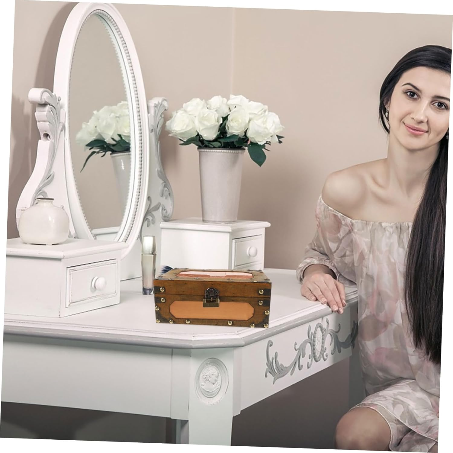 Retro Storage Box Vintage Wooden Craft Storage for Jewelry Decorative Treasure Chest image number 1