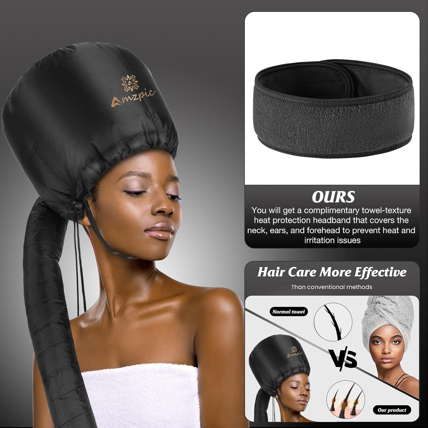 Bonnet Hood Hair Dryer Attachment - Soft, Adjustable Extra Large Bonnet Hair Dryer for Speeds up Drying Time at Home, Easy to Use for Styling, Curling and Deep Conditioning (Black) image number 4