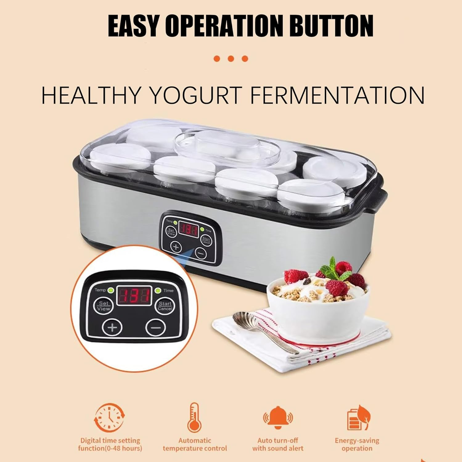 Yogurt Maker, Automatic Digital Yogurt Maker Machine with Adjustable Temperature & Time Control, Stainless Steel Cheese Maker, Fruit Wine Maker with LCD Display(Au Plug)