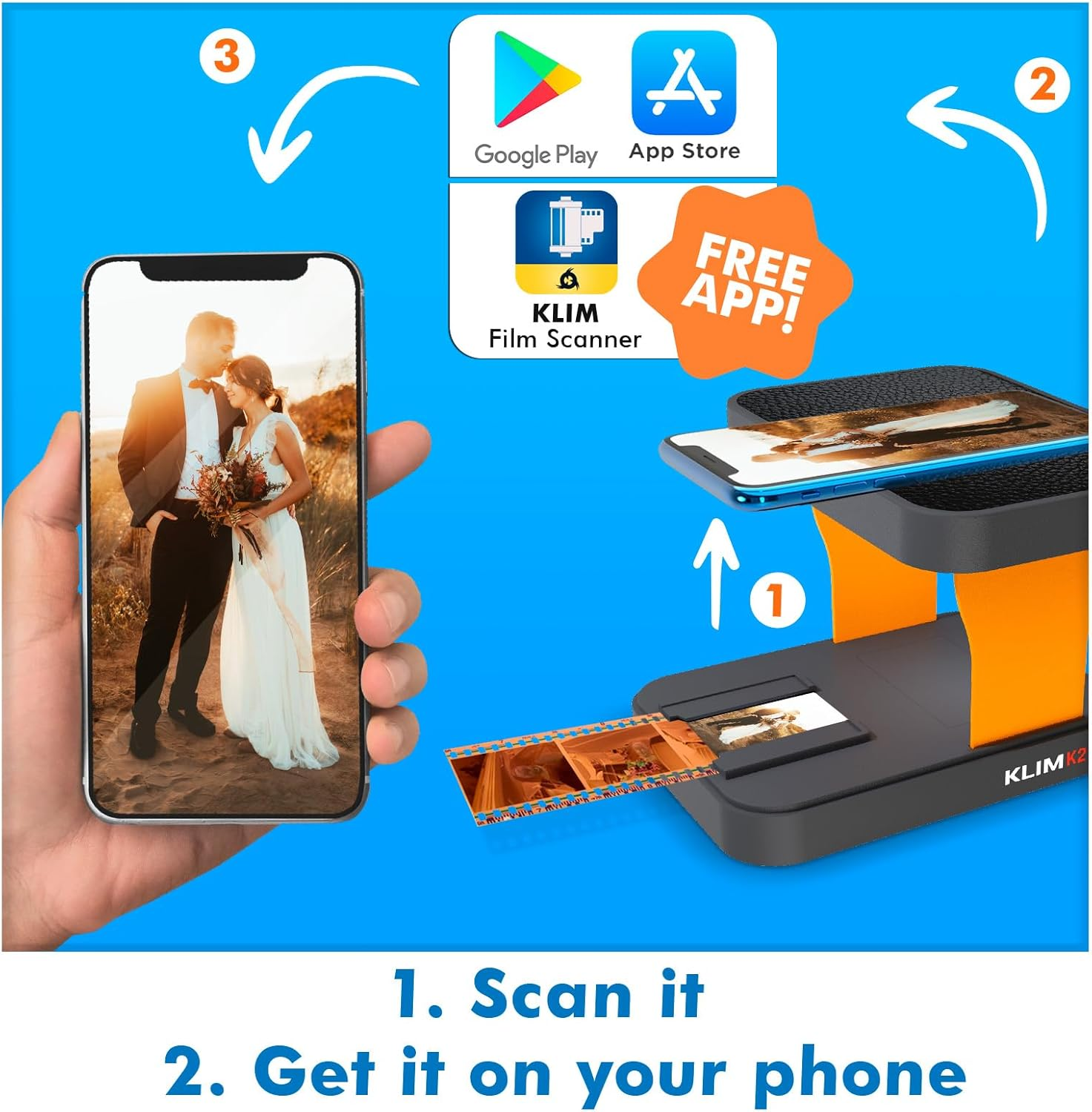 KLIM K2 Mobile Film Scanner 35Mm + Positive & Negative Scanner + Slide Scanner + Photo Scanner + 35Mm Color Film Developing Kit Essential + Your Own 35Mm Film Developing Service at Home image number 1