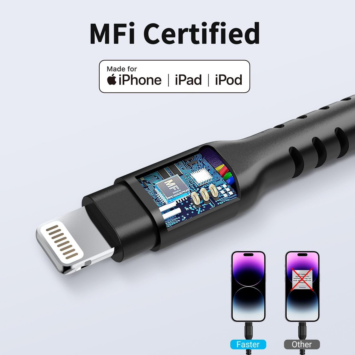 Azhizco 3Pack 0.3 M Iphone Charger Cable, Apple Mfi Certified USB to Lightning Cable Short Lightning Cable Fast Charger for Power Bank Iphone 14 13 12 11 Pro Max XR XS Max X 10 8 7 6 Ipad - Black 0.3M image number 3