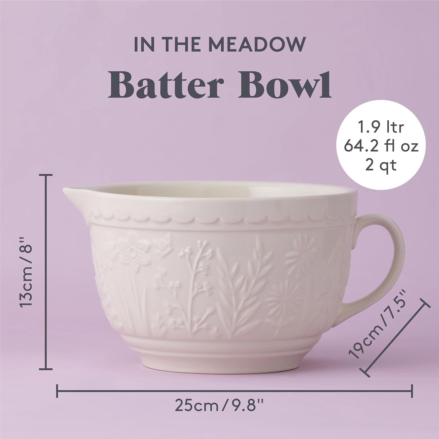 Mason Cash in the Meadow Batter Bowl, 1.9 Litre/25 X 19 X 13Cm, Cream image number 1