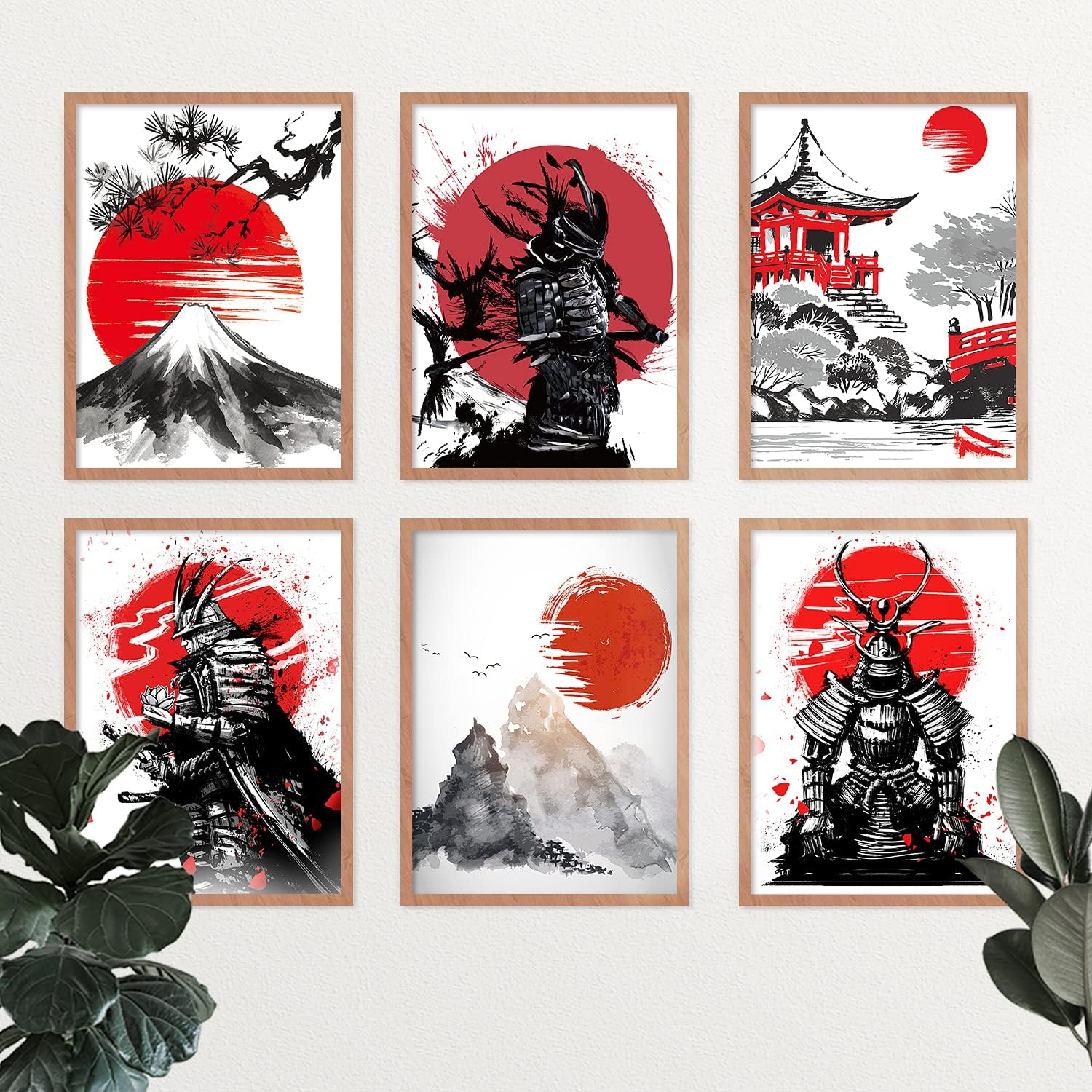YUMKNOW Japanese Art Wall Decor - Unframed 8X10 Set of 6, Modern Minimalist Asian Oriental Decor for Living Room, Samurai Armor Warriors Prints Posters for Bedroom, Japan Red White Art Office Gifts image number 4