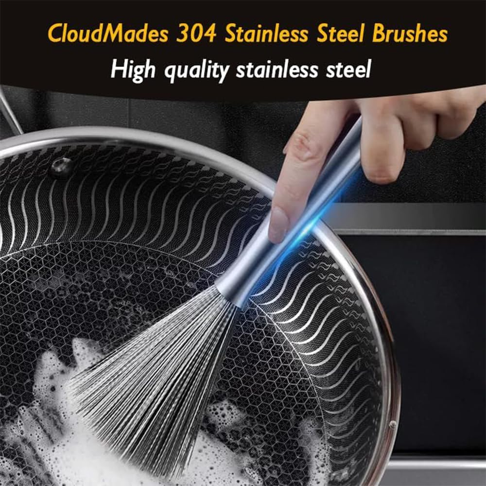 Shukitechi 2 Pack 304 Stainless Steel Cleaning Brushes, Heavy-Duty Metal Scrubber for Cast Iron, Pots, Pans, Grills, Tumblers and Dishes, Durable Kitchen Cleaning Tool Alternative to Steel Wool image number 6