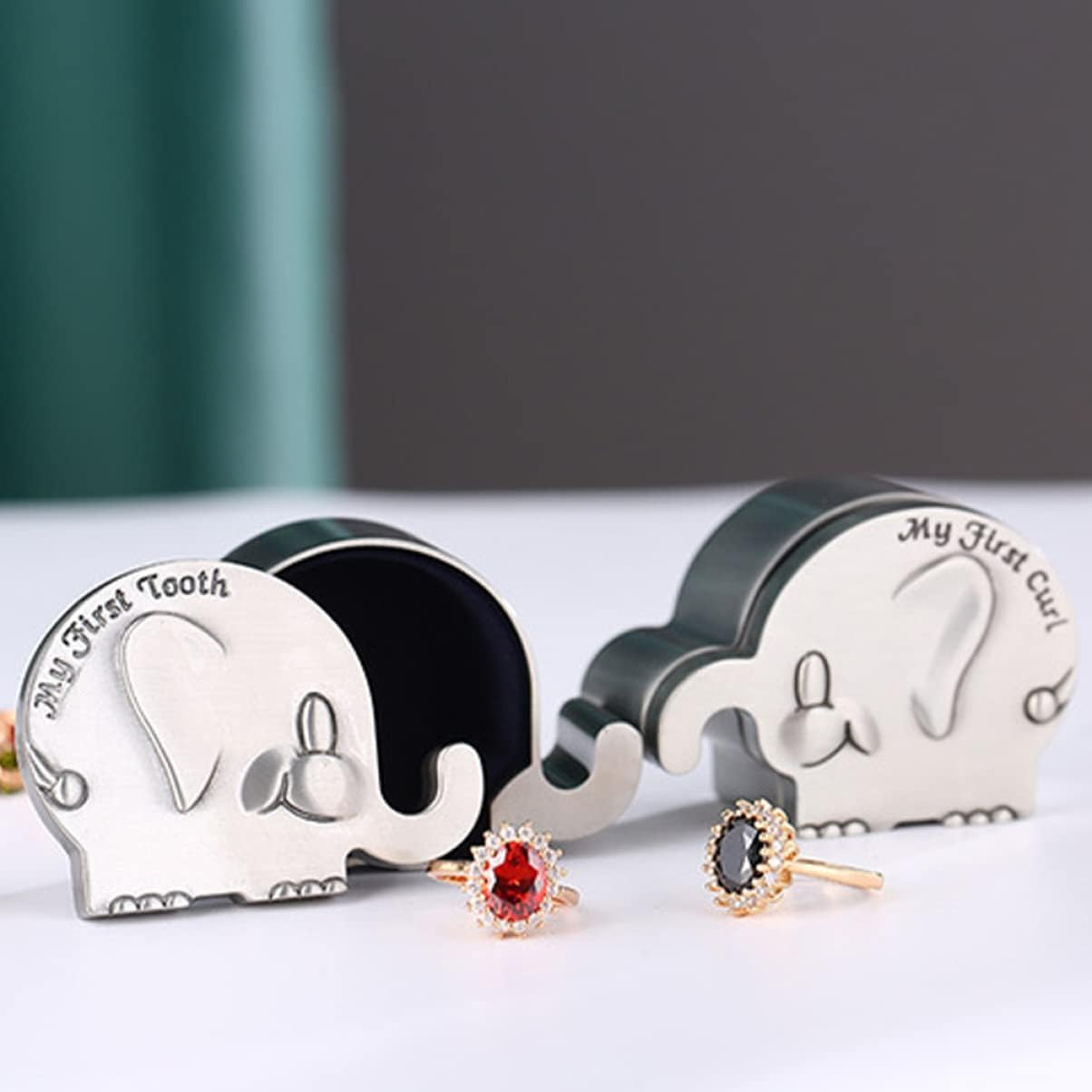 RORPOIR My First Curl Tooth Box Baby Tooth Fairy Keepsake Box Baby Hair save Box Elephant Design image number 5