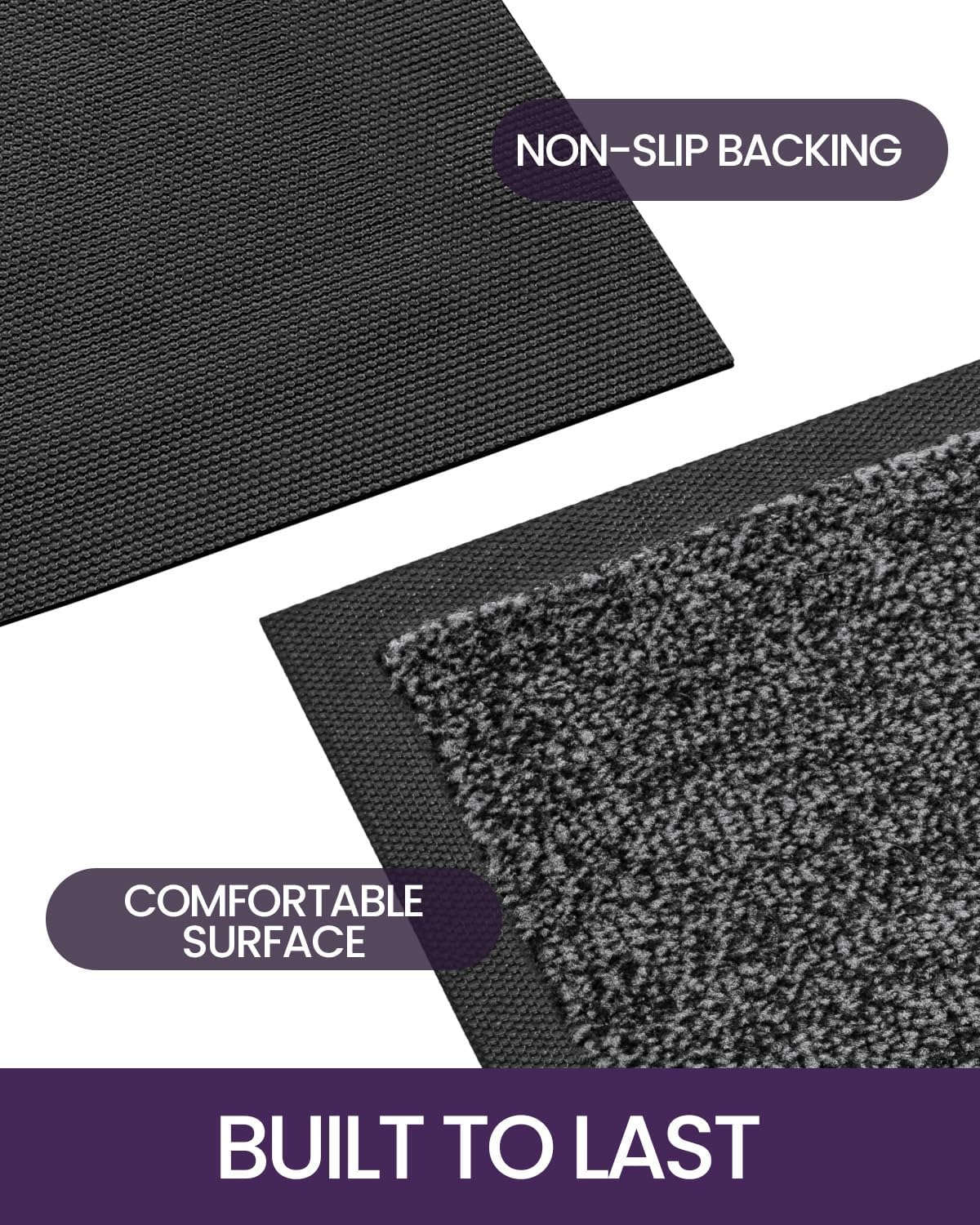 DEXI Door Mat Indoor Outdoor, Washable Barrier Front Doormat for Entryway, Heavy Duty Non-Slip Absorbent Entrance Rug Shoes Scraper, 60 X 90Cm, Black and Gray image number 6