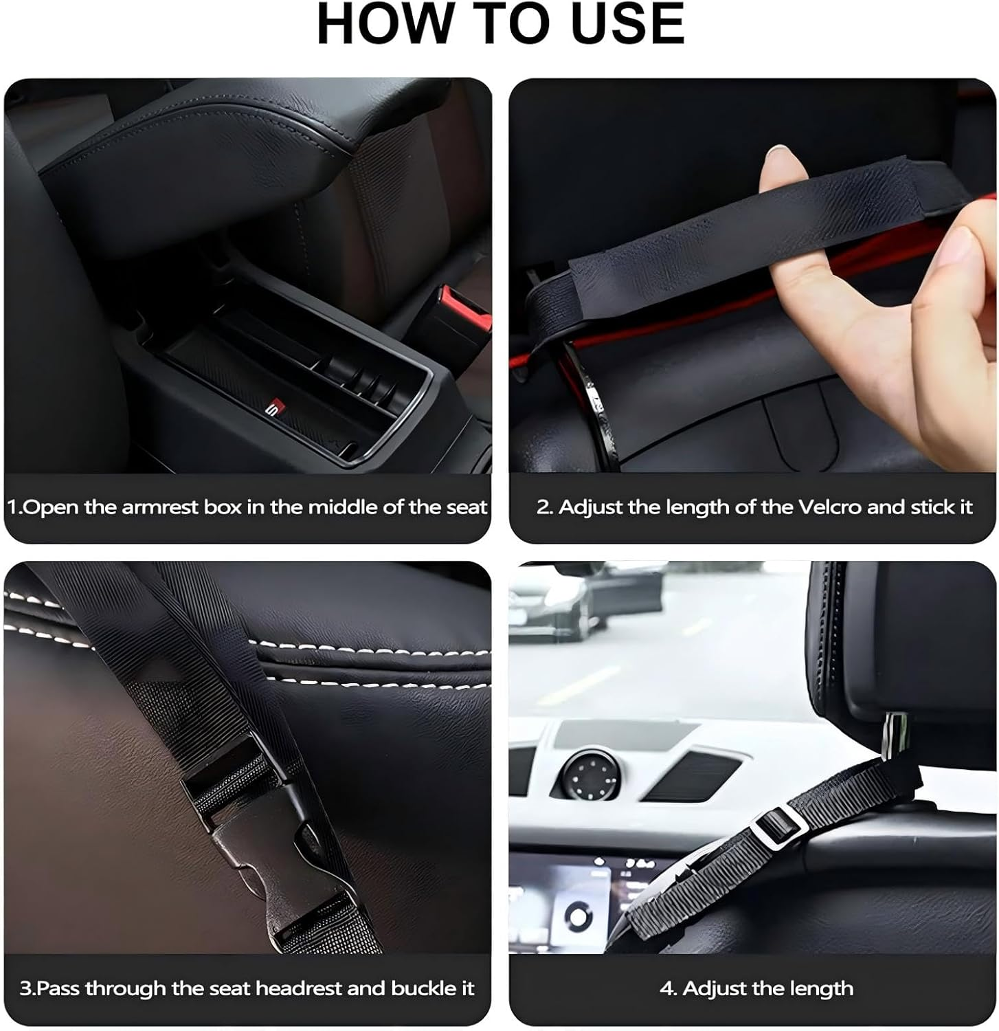 Car Net Pocket Handbag Holder，Purse Holder for Car between Seats，Leather Seat Back Organizer Mesh Large Capacity Bag，Handbag between the Two Seats of the Car - Black image number 2