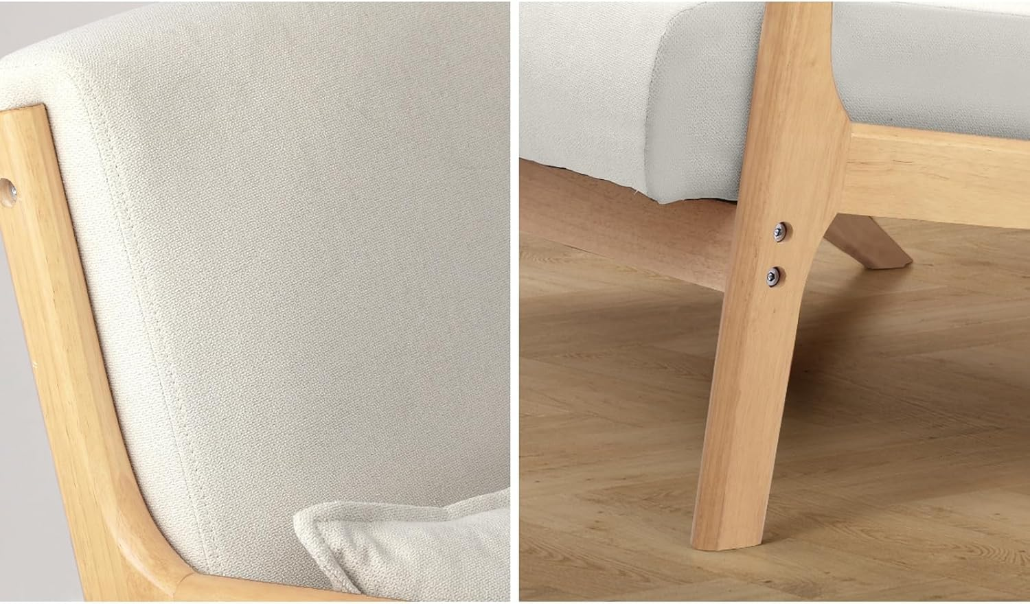 Oikiture Armchair with 2 Seater, Wooden Frame Lounge Chair with Pillow and Cushion Beige image number 3