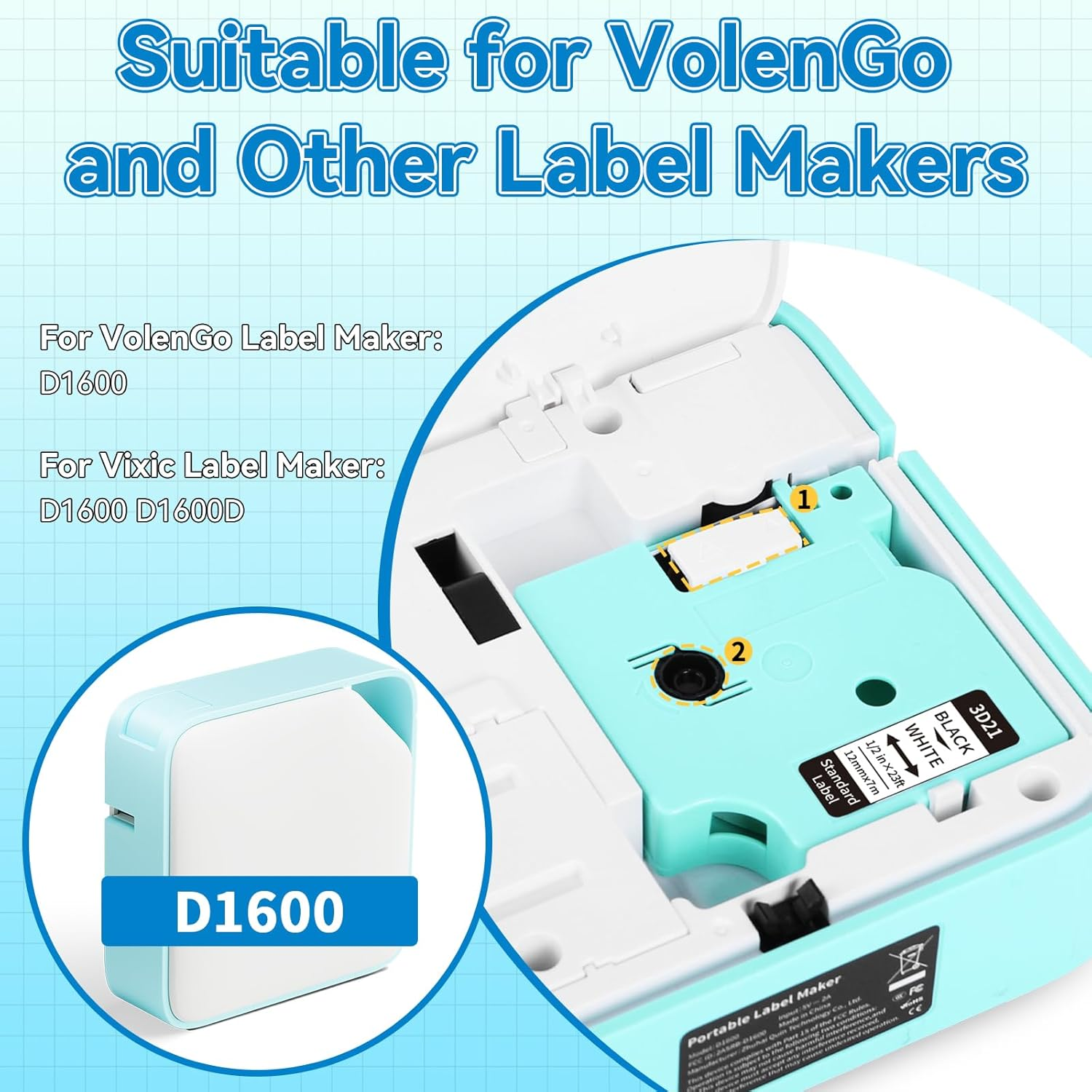 Replacement for DYMO D1 Label Tape 45013 S0720530 Refills Compatible with Dymo Labelmanager 160 280 210D Label Maker, 1/2 Inch X 23Ft 12Mm X 7M Black on White, 2-Pack image number 2