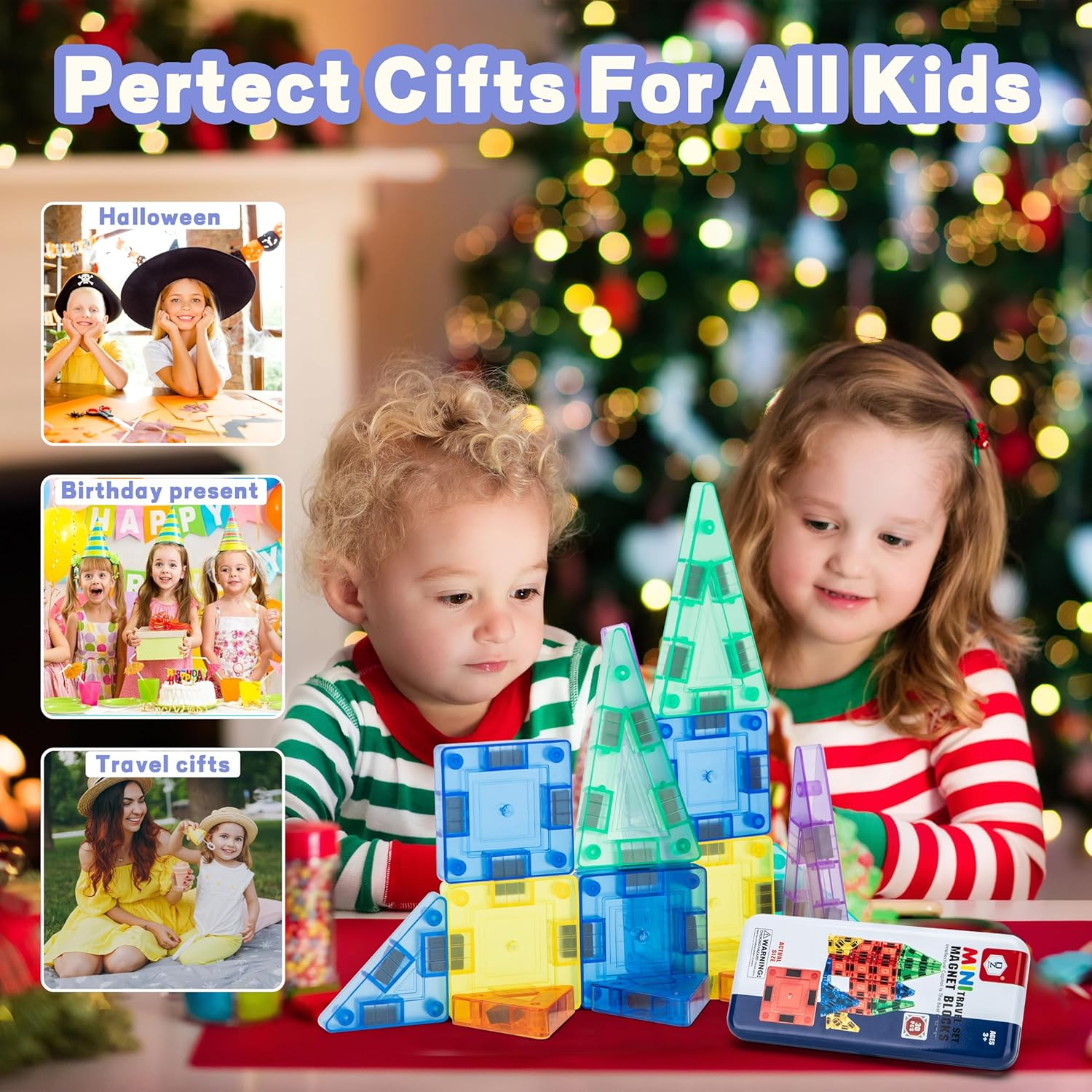 Travel Magnetic Tiles for Kids, 30PCS Magnet Mini Building Blocks, STEM Construction Christmas Birthday Gifts for 3 4 5 6 7+Year Old Boys Girls image number 1