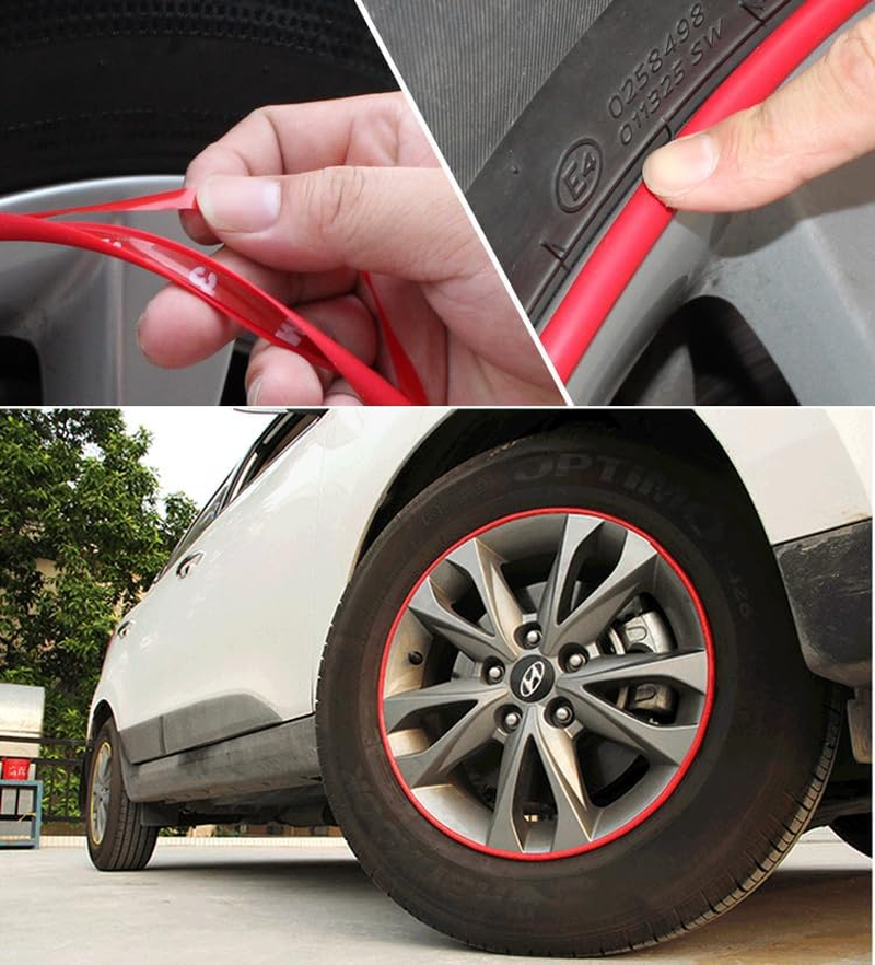 26Ft (8M) Red Automotive Wheel Rim Protector, Rim Guards for Car Rims, Protects against Scrapes, Scratches, Scuffs, Curb Rash & Pothole Damage