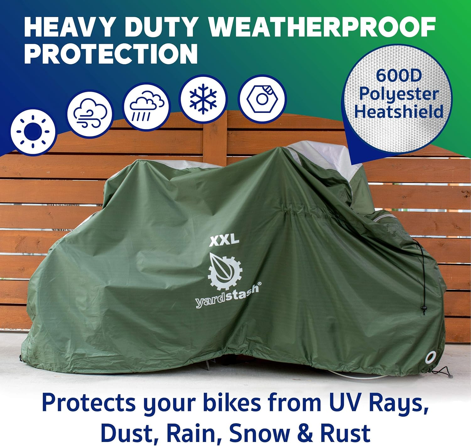 Yardstash Bike Cover &ndash; XXL Reflective Bicycle Covers for outside Storage - Waterproof & Weatherproof Garden Tarp Shelters for Bikes, Trikes, 29Ers, and Electric Bicycles &ndash; Green image number 2