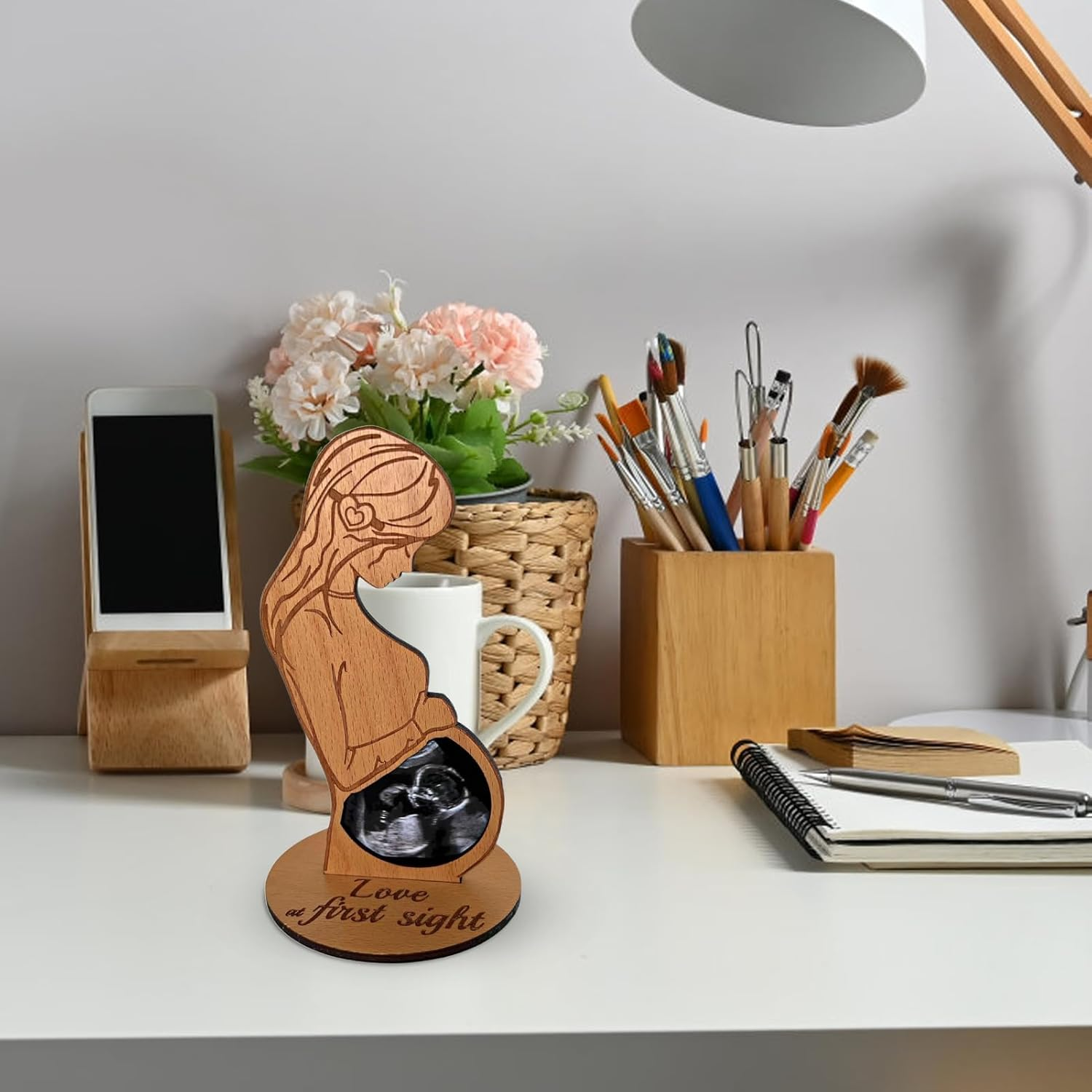 Baby Scan Picture Frames Pregnancy Announcement Sonogram Photo Frames Wooden Ultrasound Image Keepsake Gift Engraved Baby Bump Decor for Expecting Mothers Nursery Home Gift New Parents