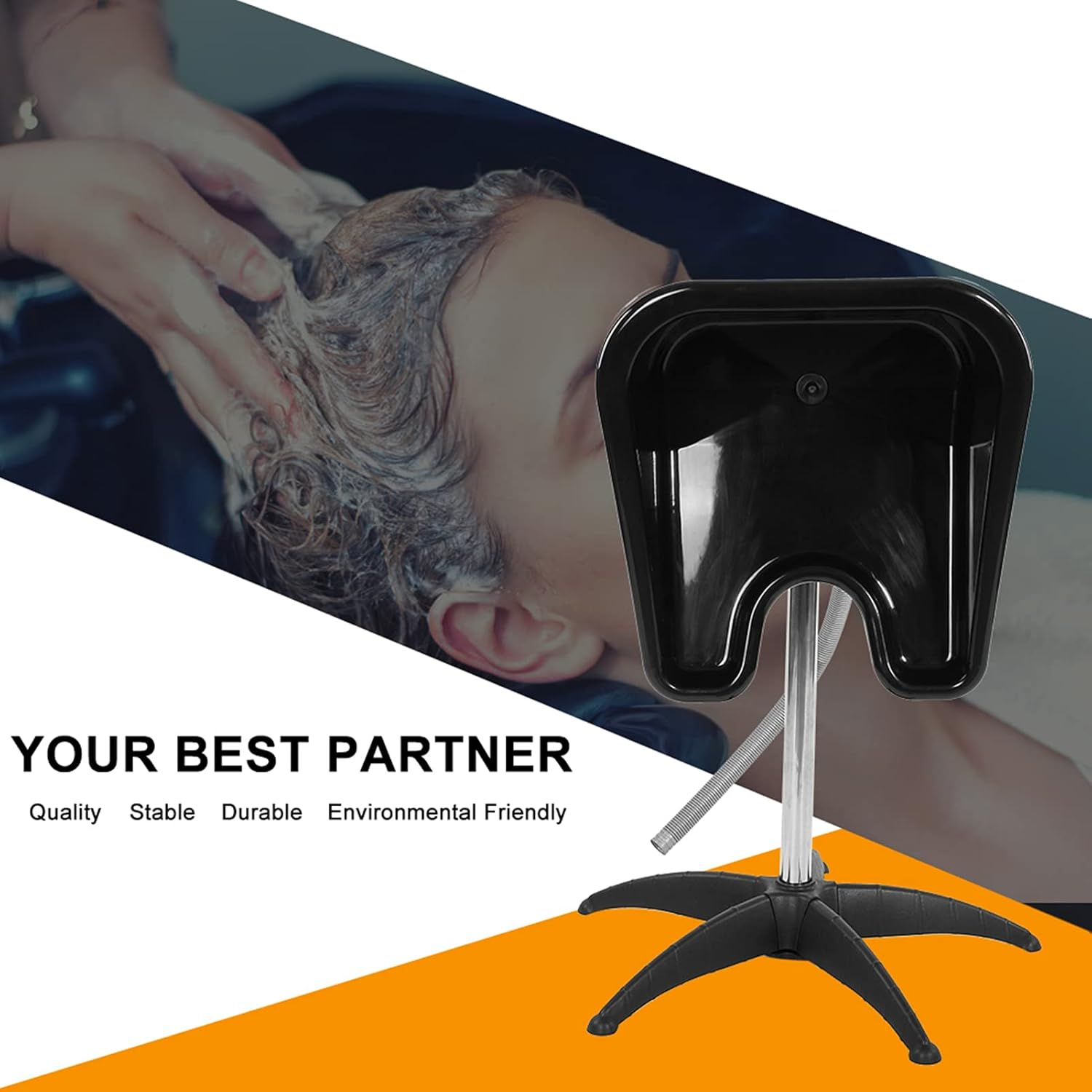 Portable Shampoo Bowl Unit, Fully Angle Adjustable Mobile Shampoo Bowl Plastic Shampoo Hair Washing Sink, Salon Chair Barber Deep Bowl for Beauty Salon, Barber Shop image number 1