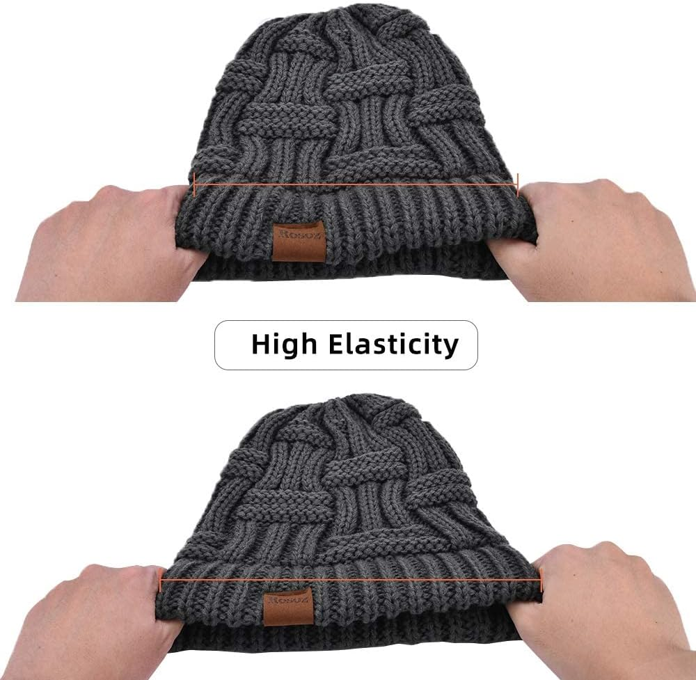 Rosoz Ponytail Beanie for Women,Winter Warm Beanie Tail Soft Stretch Cable Knit Messy High Bun Hat image number 3